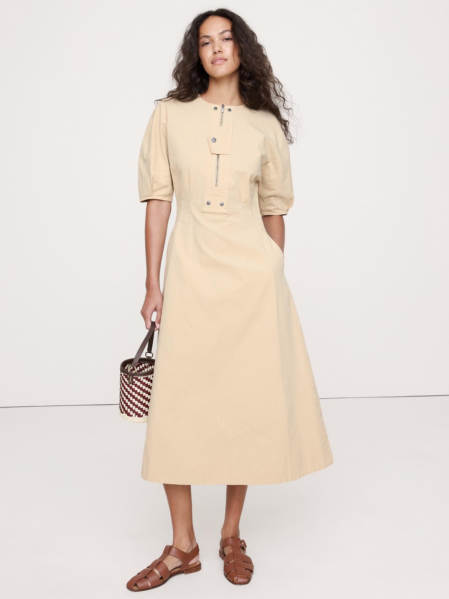 stretch-cotton twill utility midi dress