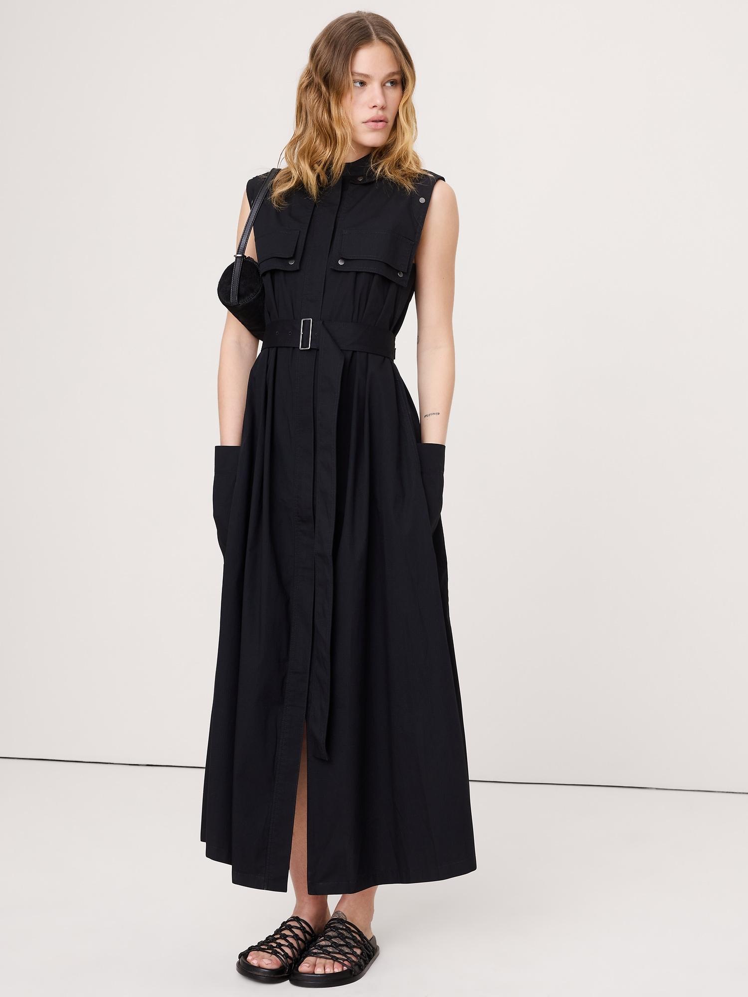 stretch-cotton utility maxi dress