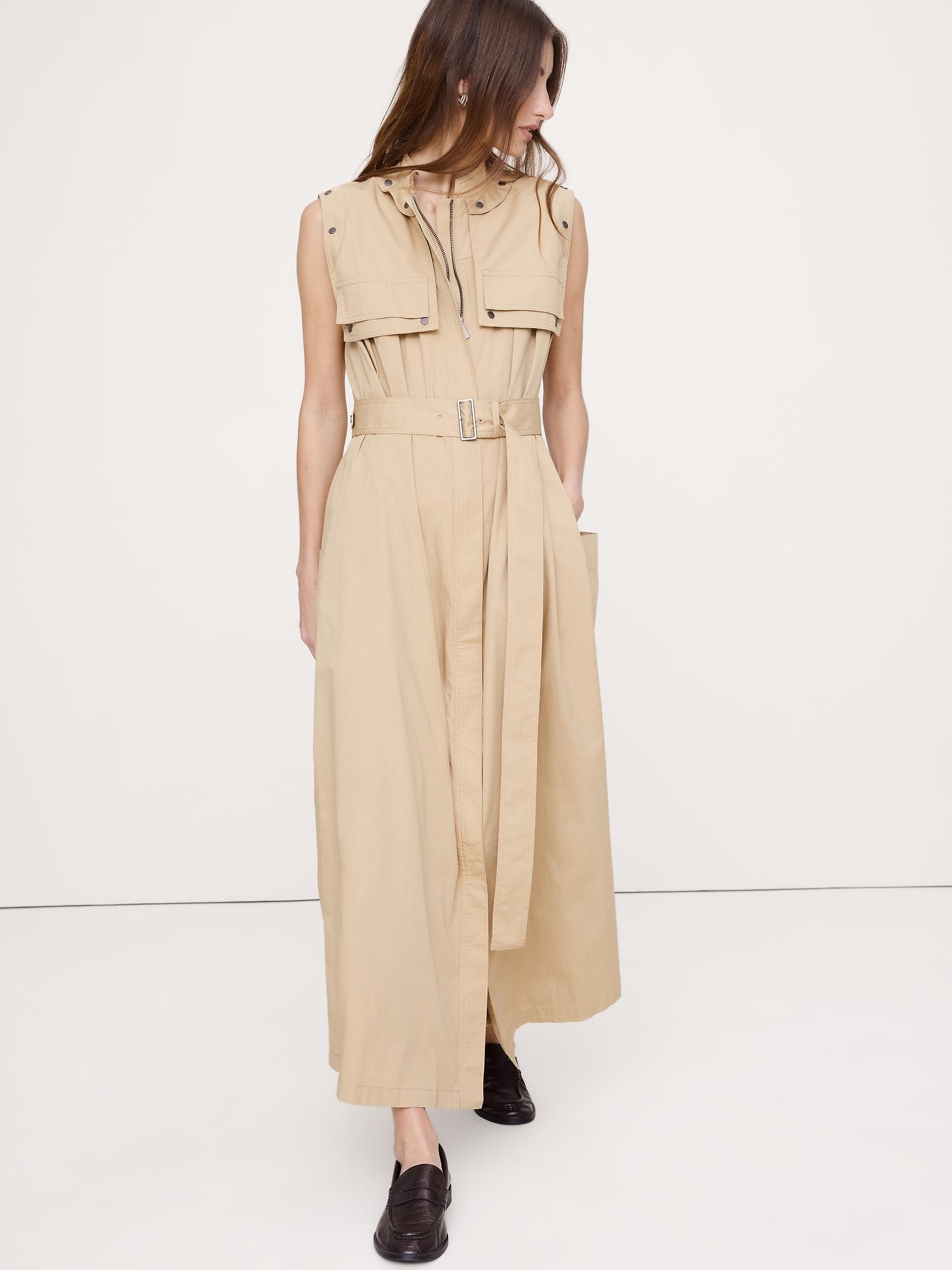 stretch-cotton utility maxi dress