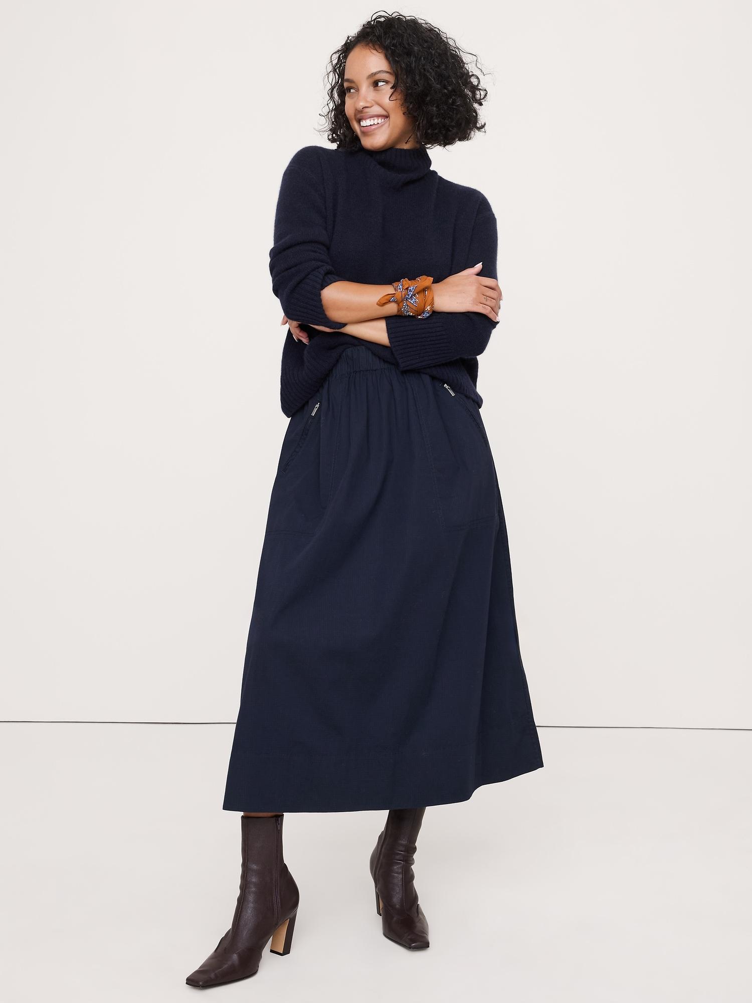 stretch-cotton utility midi skirt