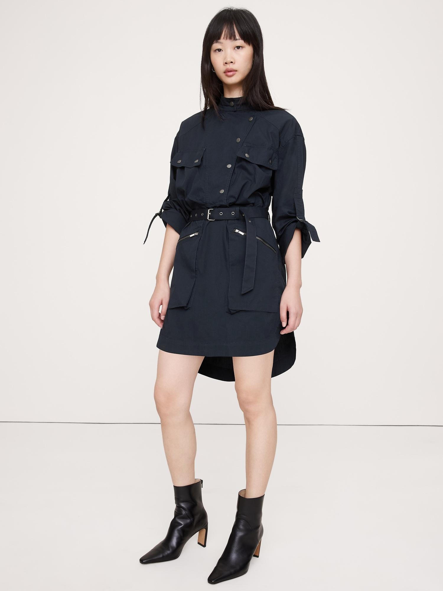 stretch-cotton utility mini dress