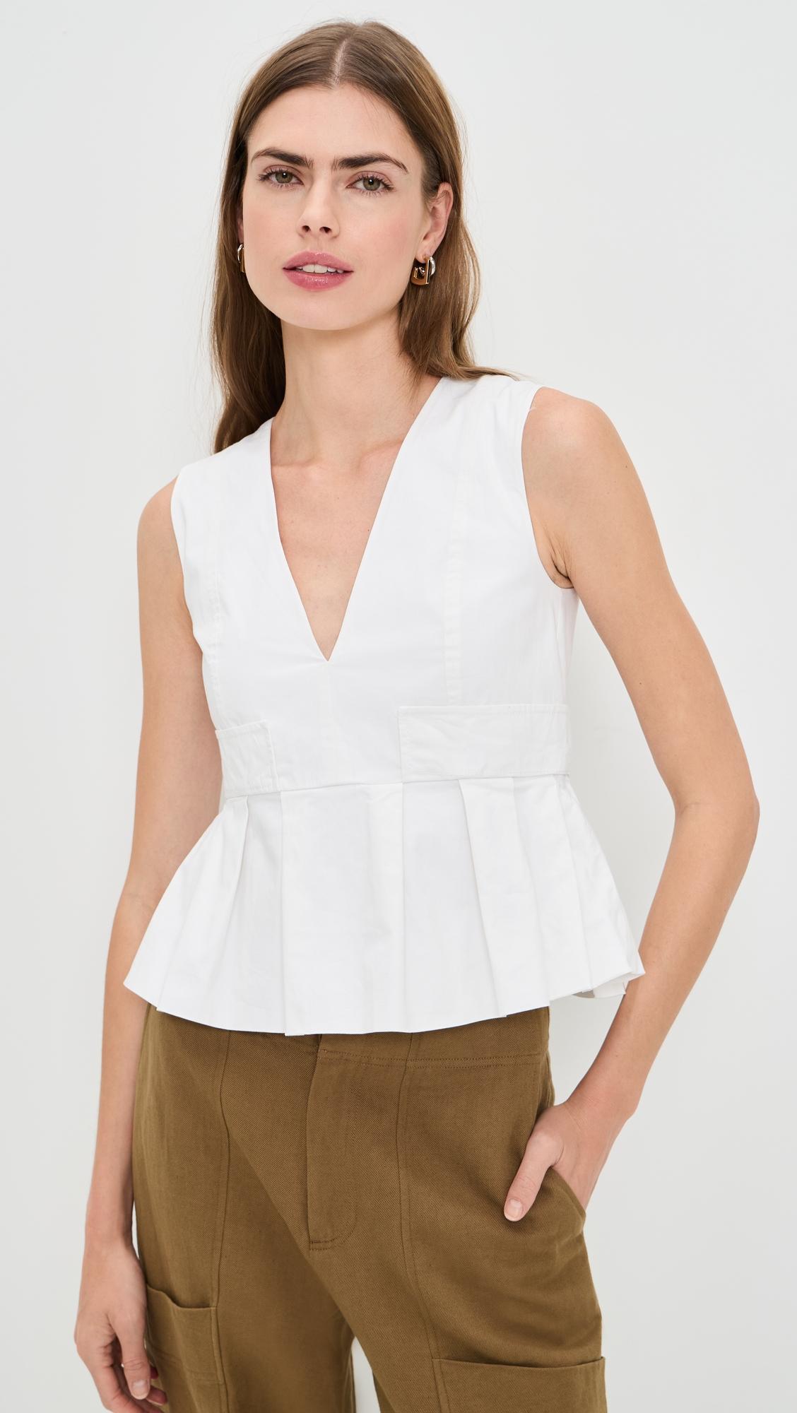 stretch cotton v neck pocket blouse