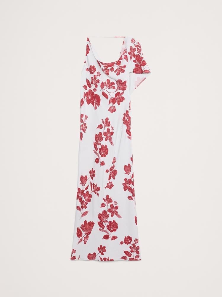 stretch-crepe asymmetrical open-back maxi dress
