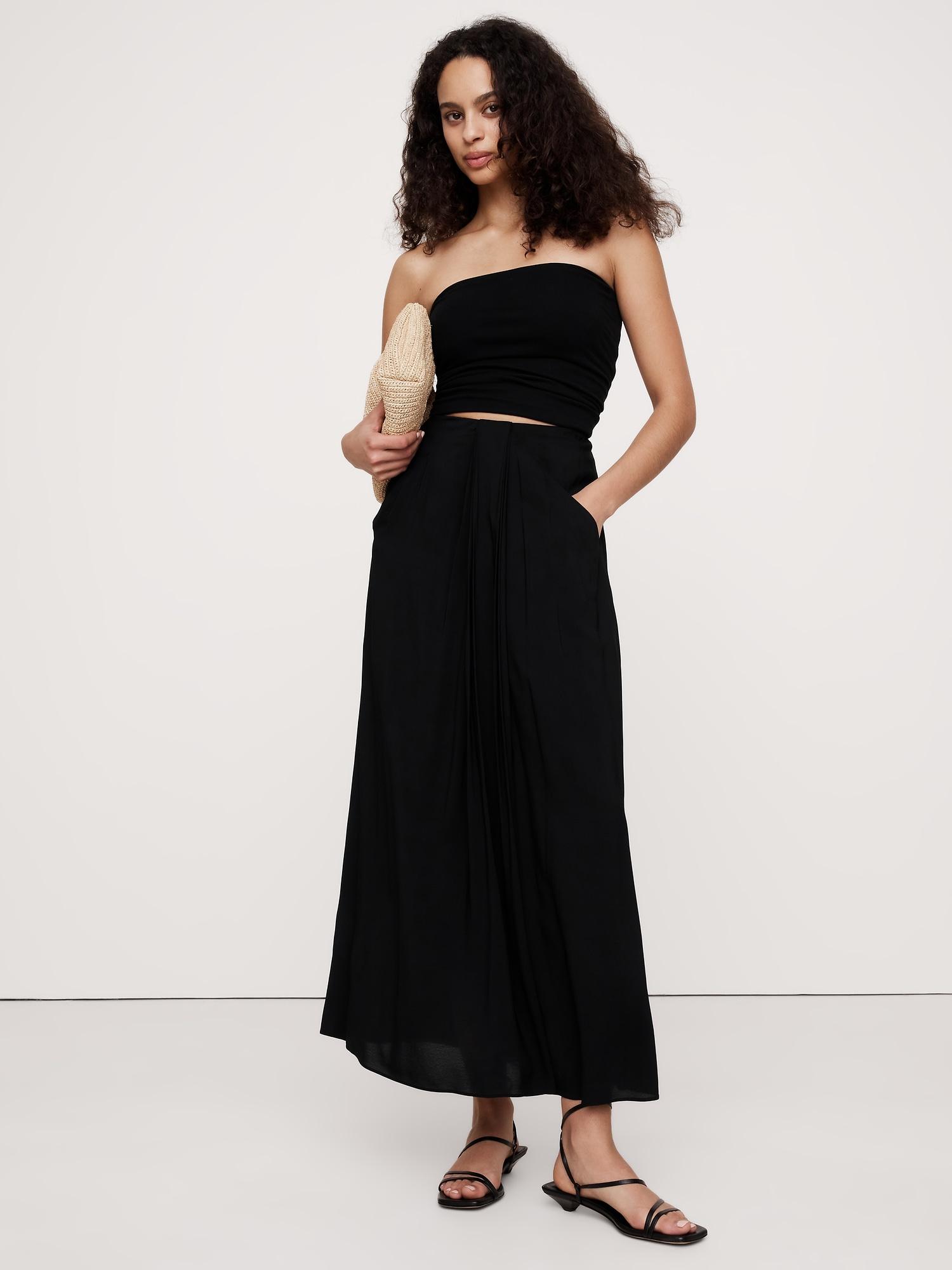 stretch-crepe drape front maxi skirt