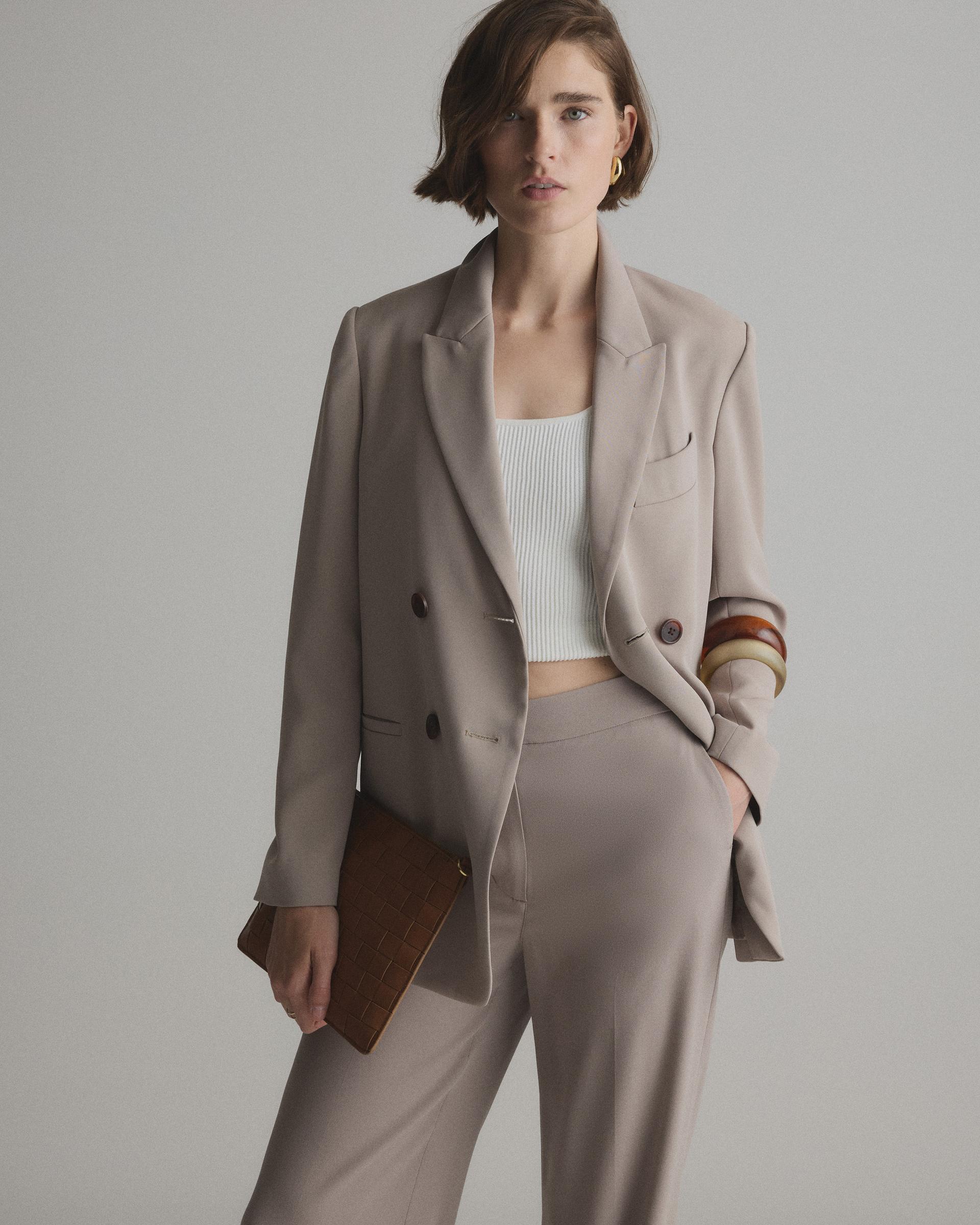 stretch crepe relaxed double-breasted blazer