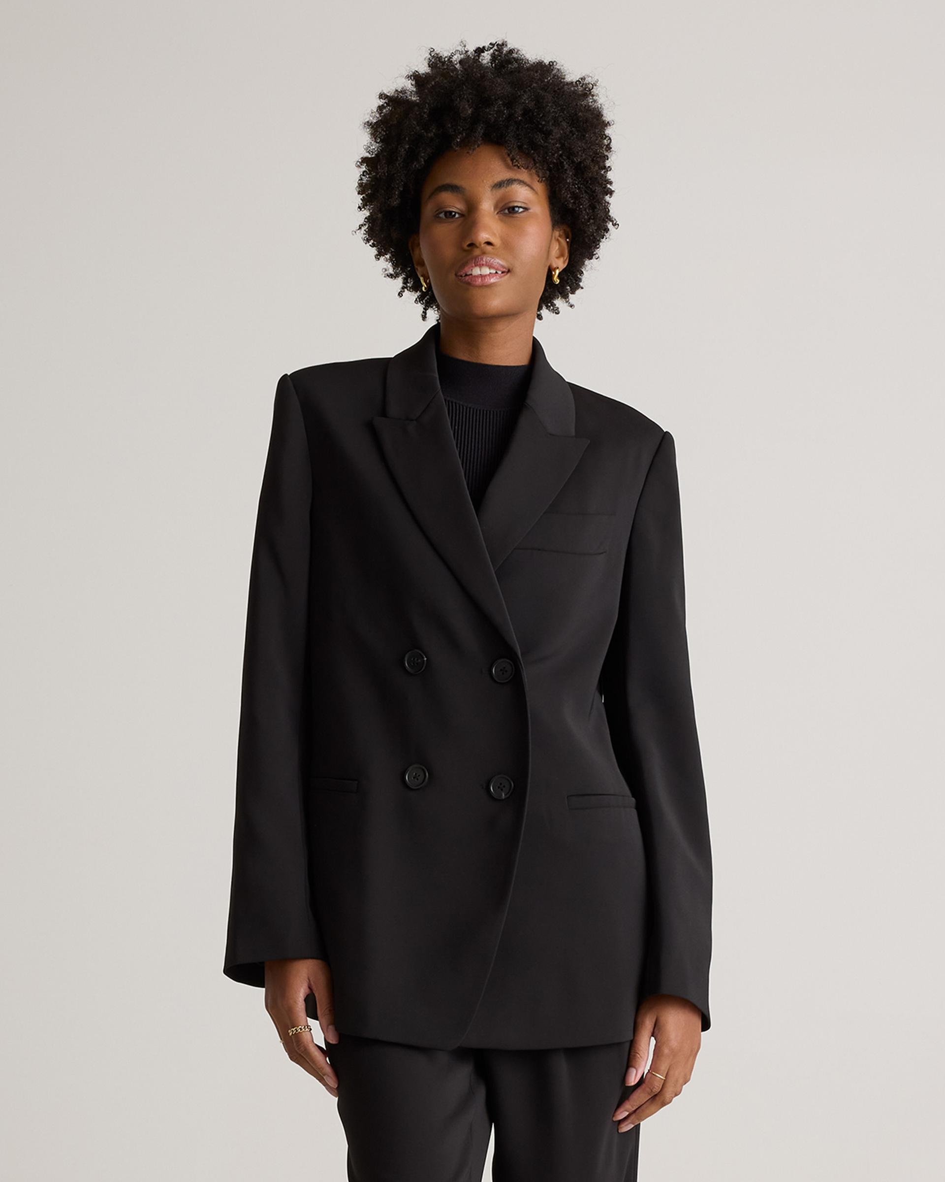 stretch crepe relaxed double-breasted blazer