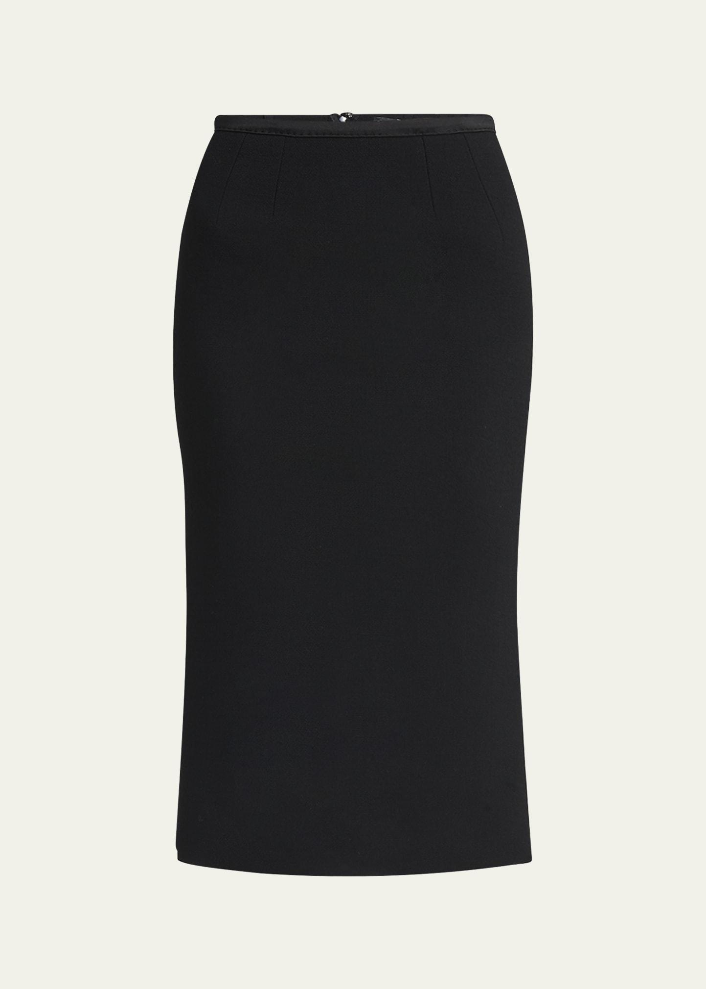 stretch crepe straight midi skirt