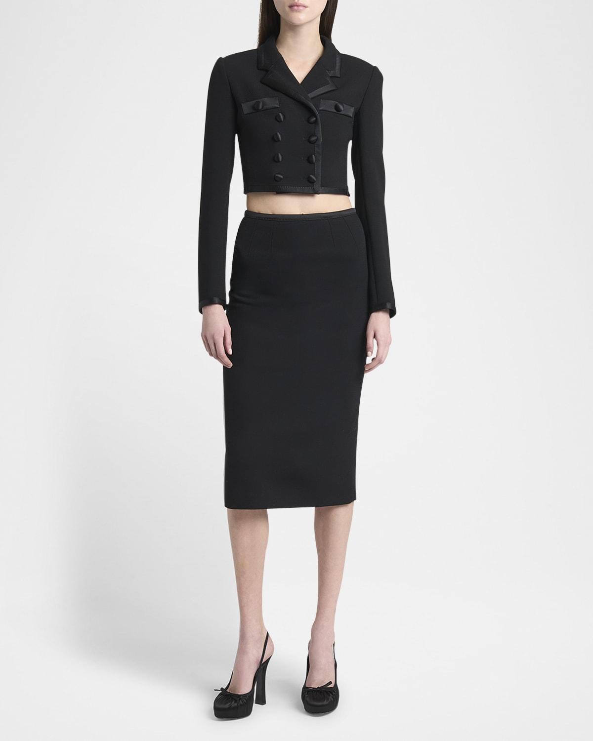 stretch crepe straight midi skirt