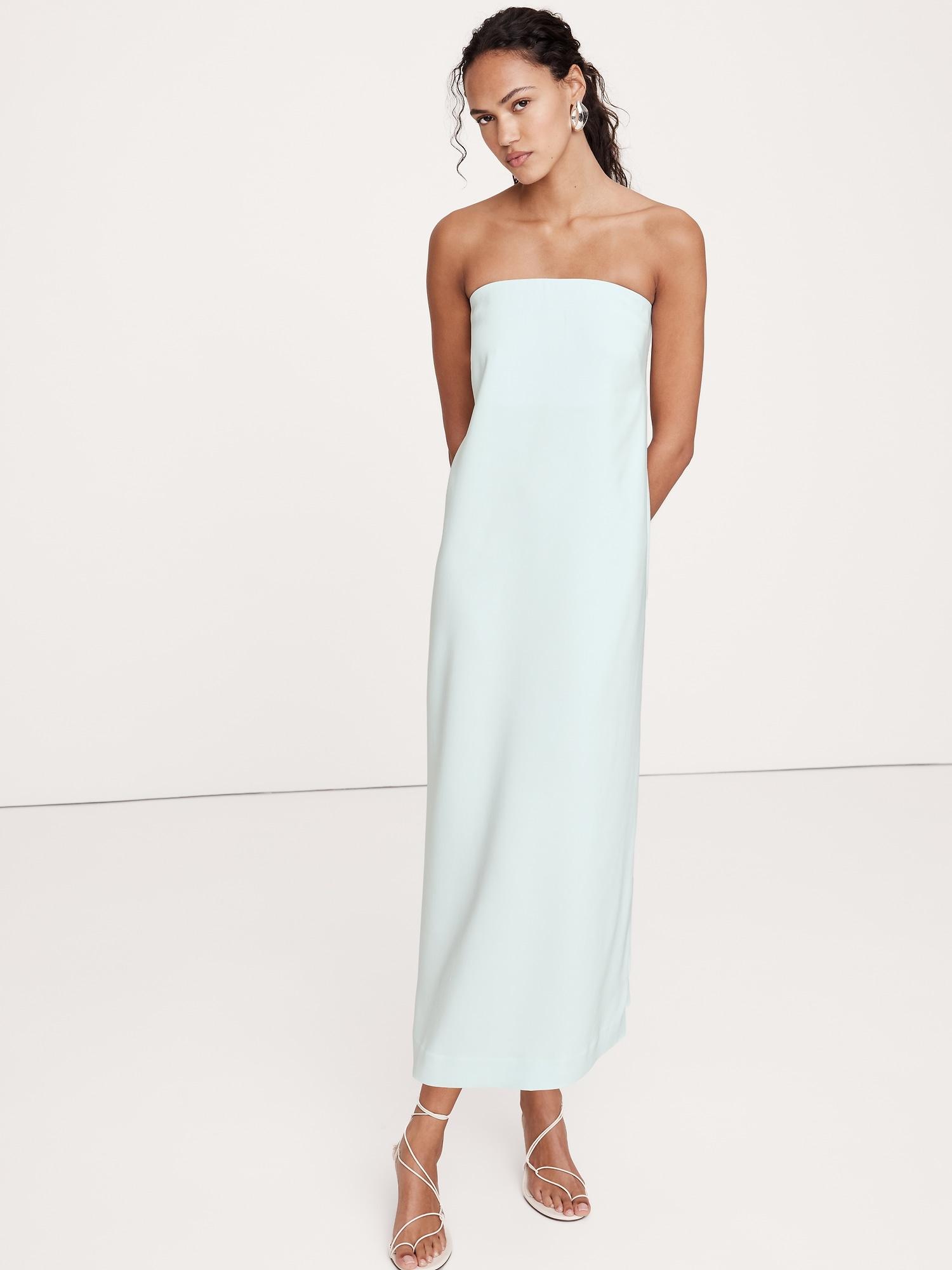stretch-crepe strapless long midi dress