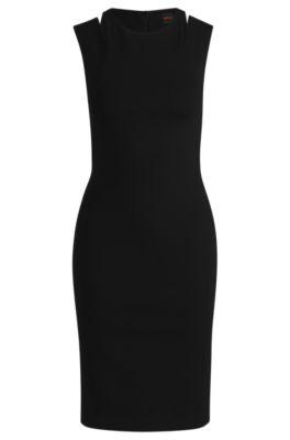 stretch-fabric dress with cut-out details- black women's business dresses