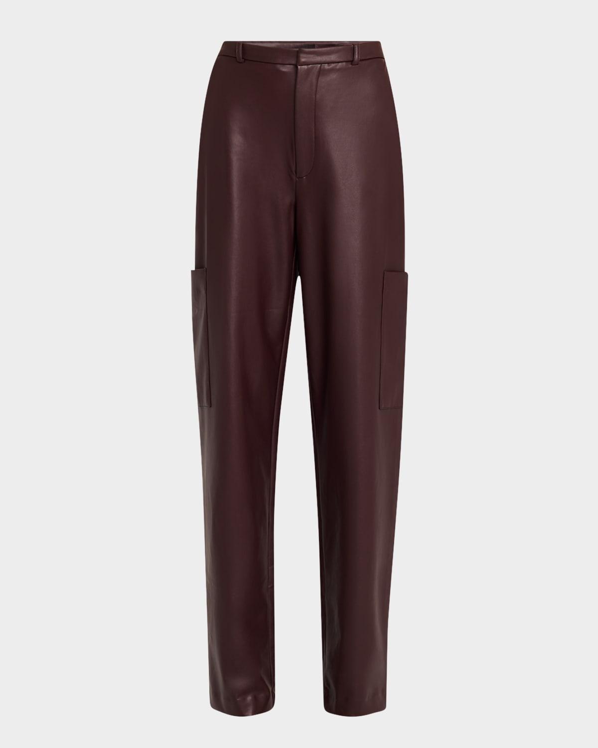 stretch faux leather tapered-leg cargo trousers
