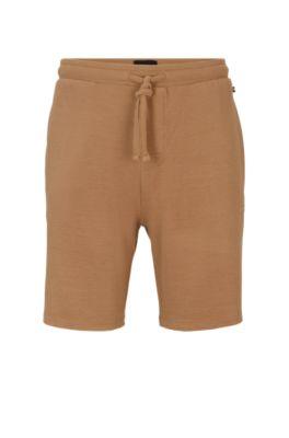 stretch-jersey pajama shorts with embroidered logo- beige men's nightwear