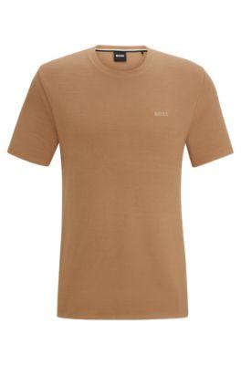 stretch-jersey pajama t-shirt with embroidered logo- beige men's nightwear