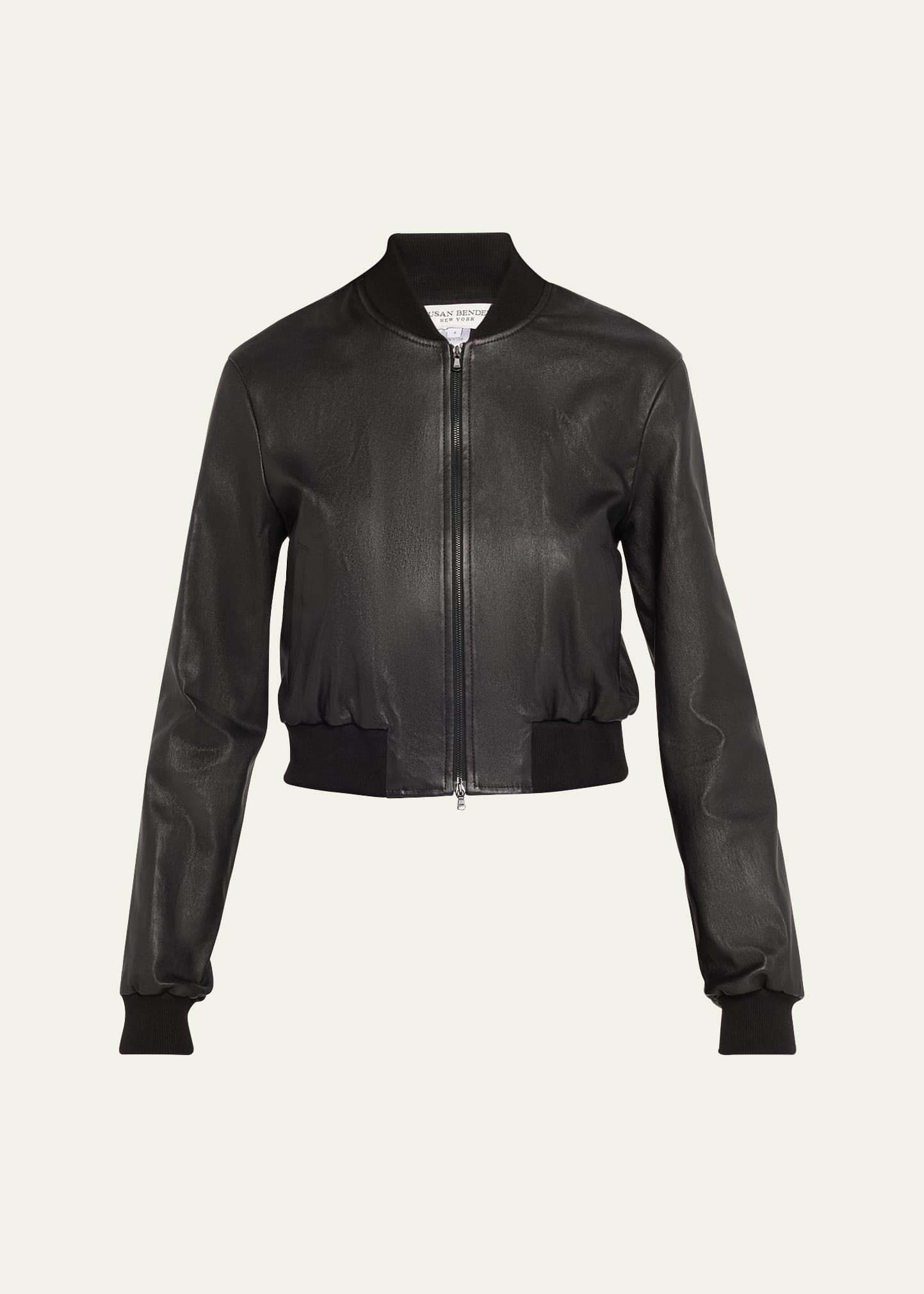 stretch lambskin leather bomber jacket