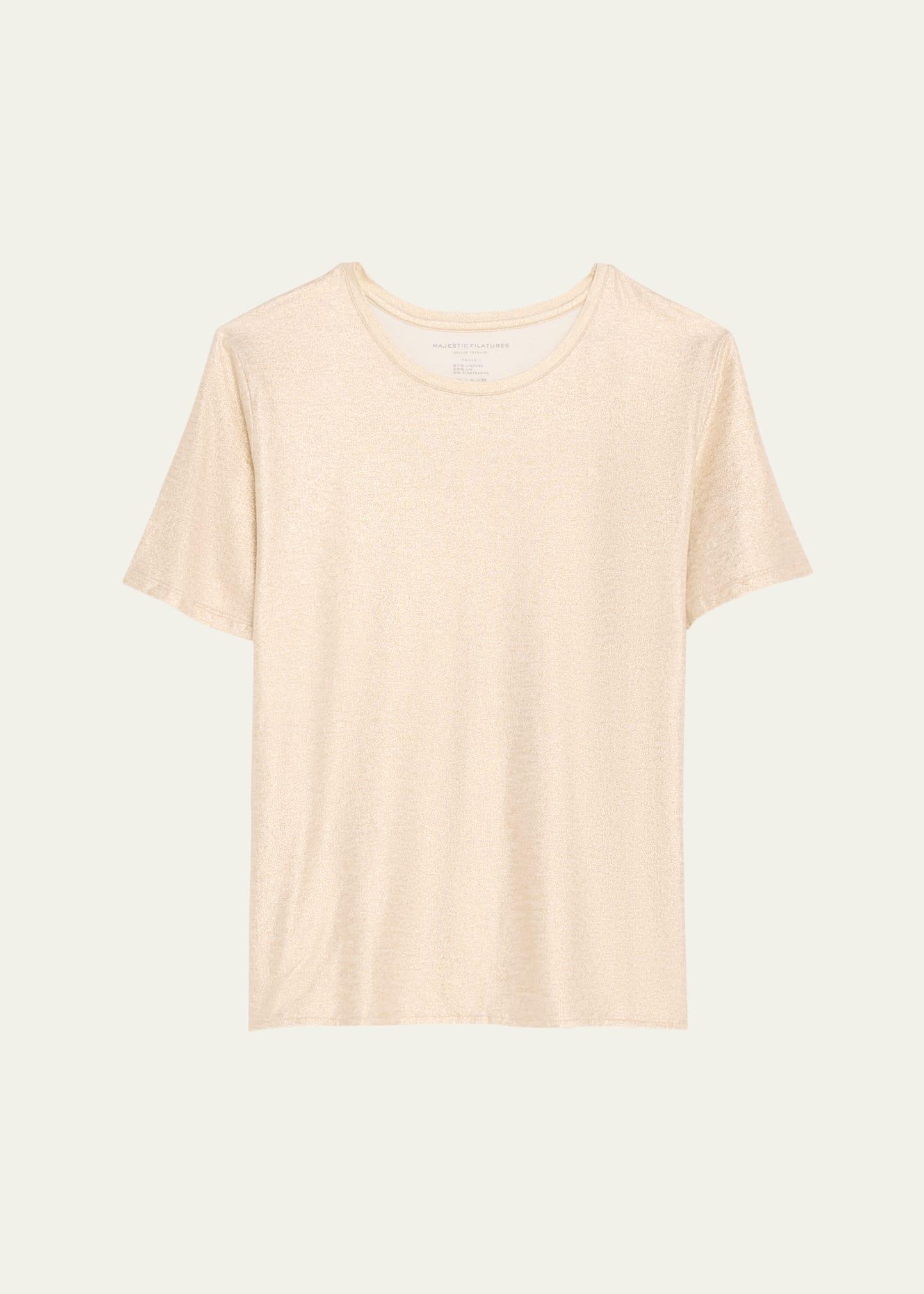 stretch linen metallic short-sleeve crewneck tee