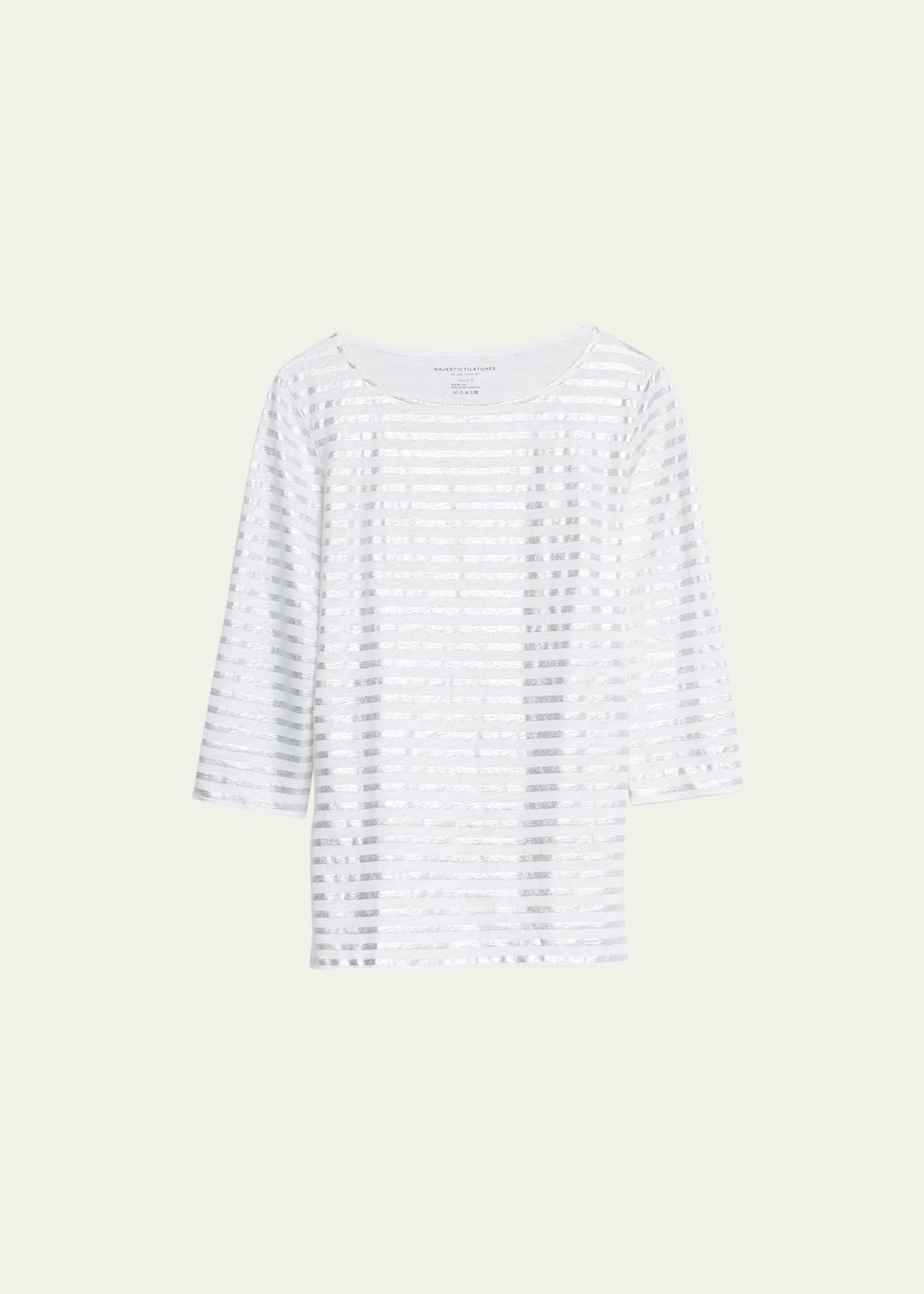 stretch linen metallic striped top