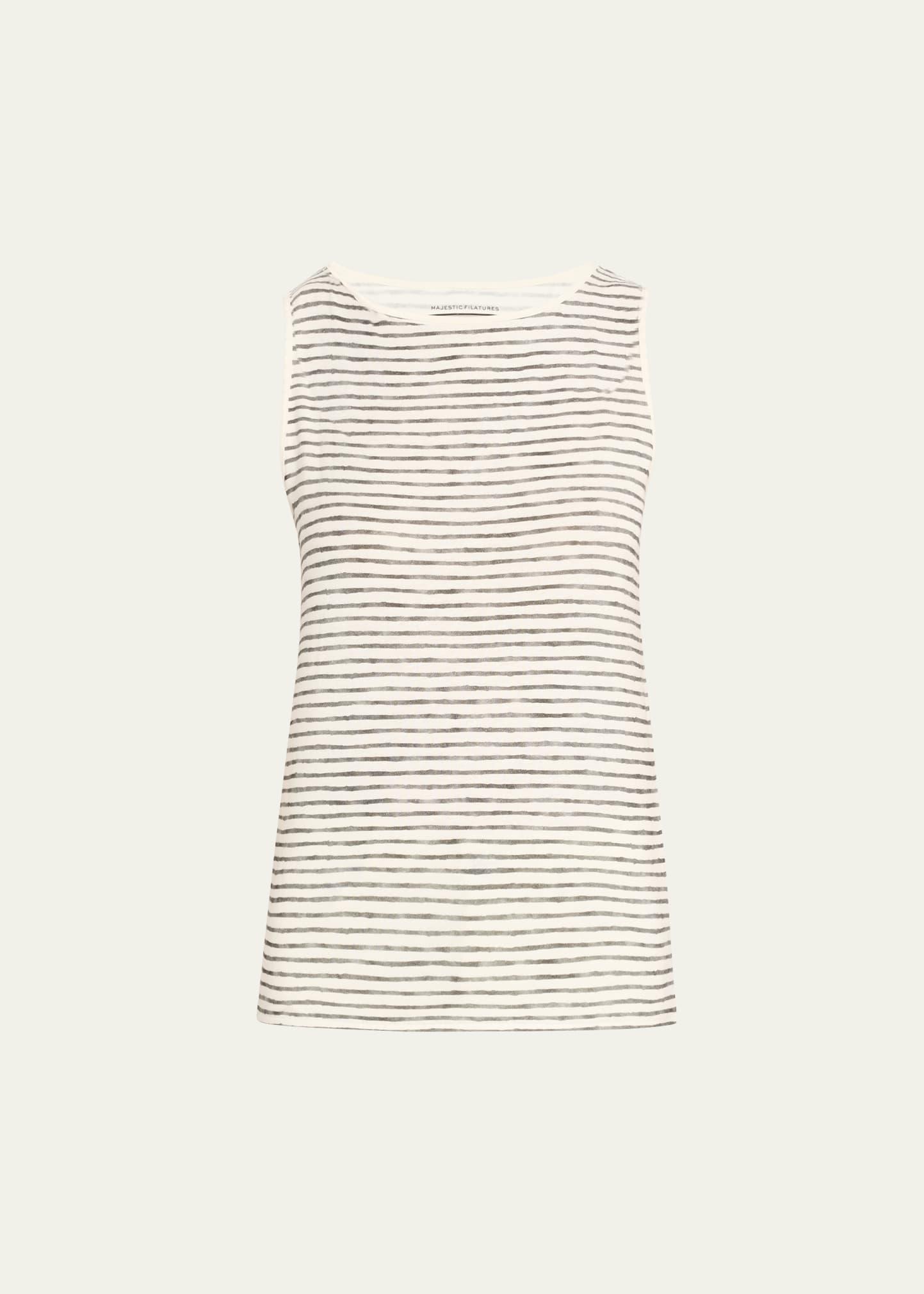 stretch linen stripe boat-neck tank top