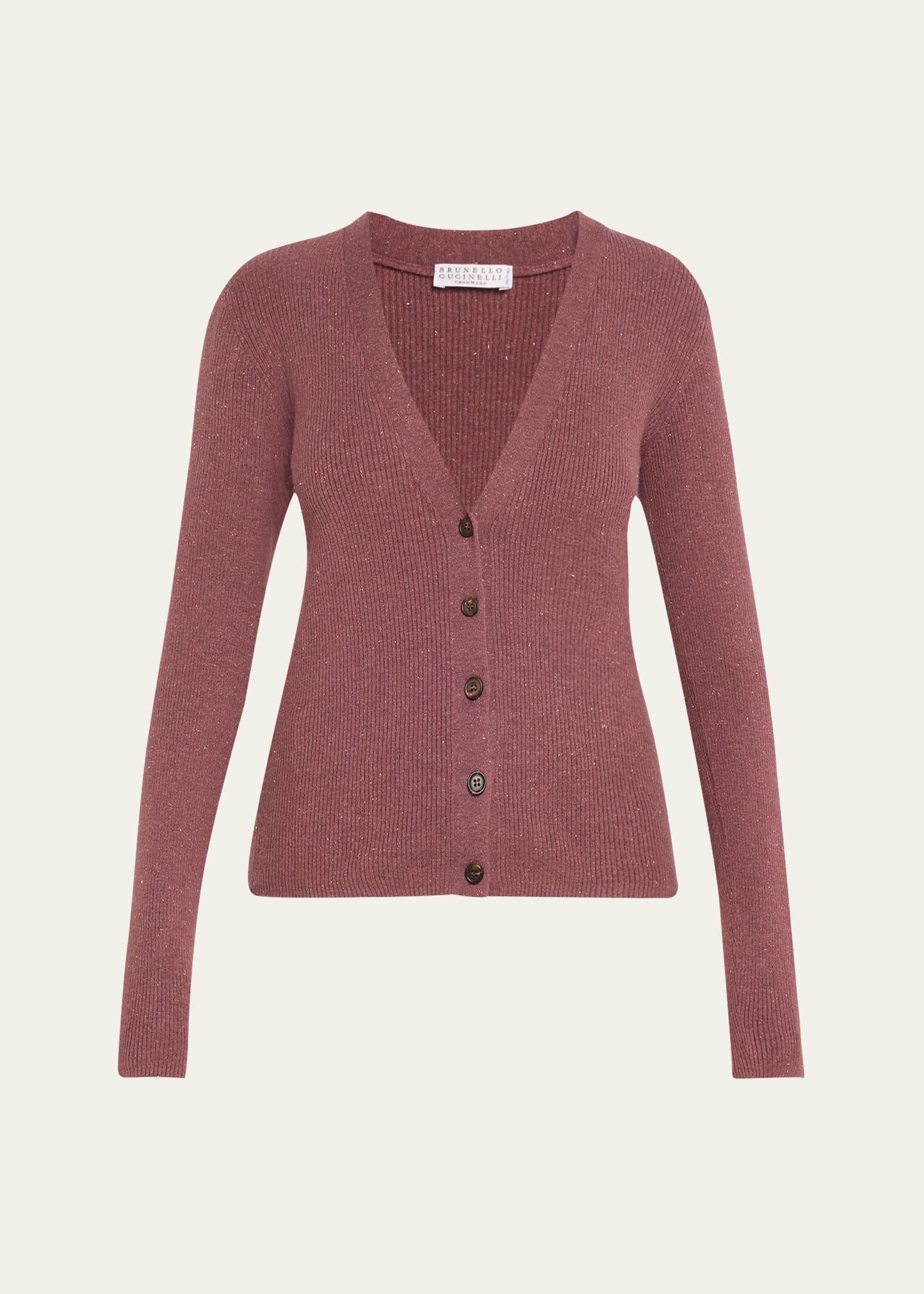 stretch lurex ribbed cashmere cardigan