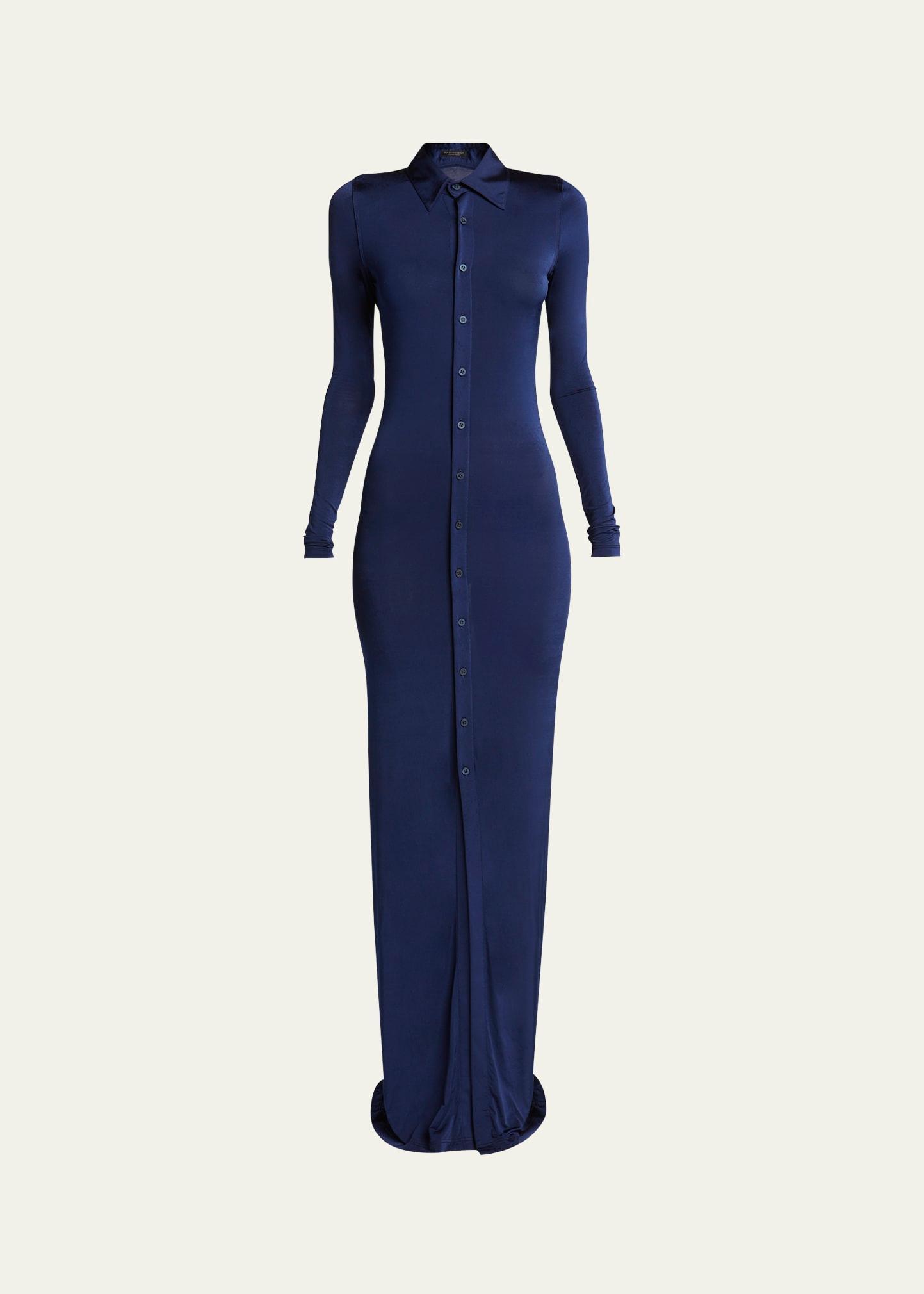 stretch maxi button down dress