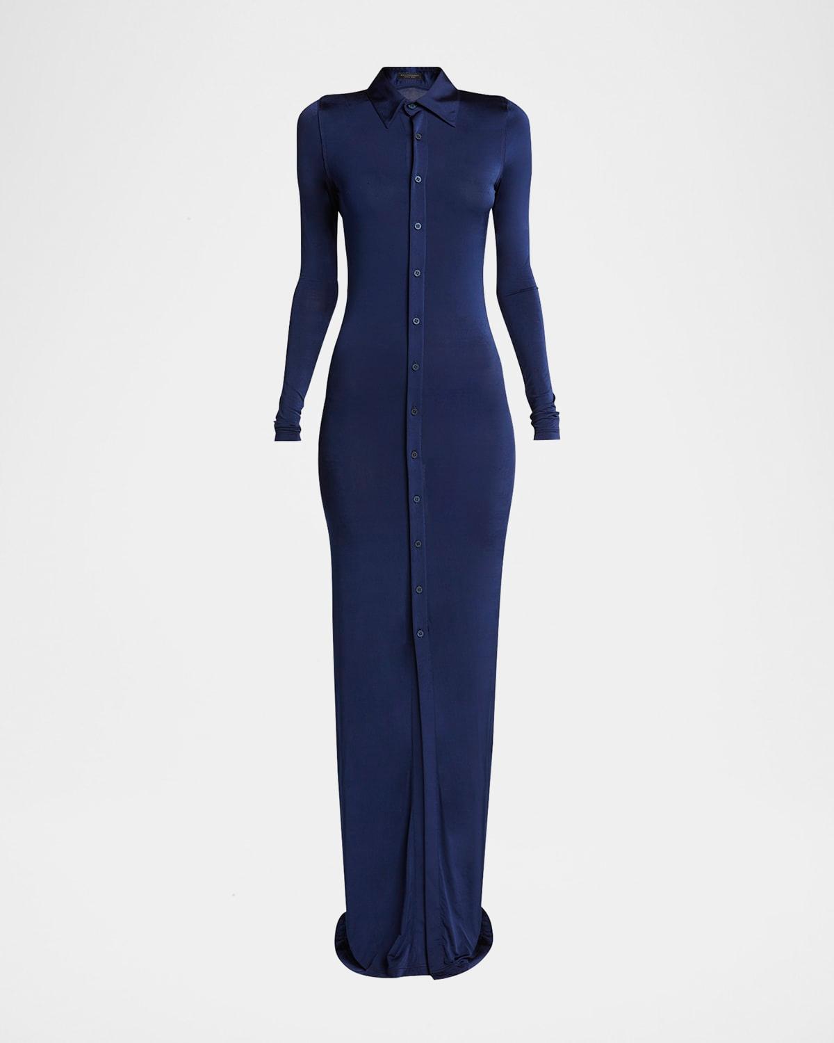 stretch maxi button down dress