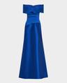 stretch mikado portrait draped a-line gown
