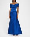 stretch mikado portrait draped a-line gown