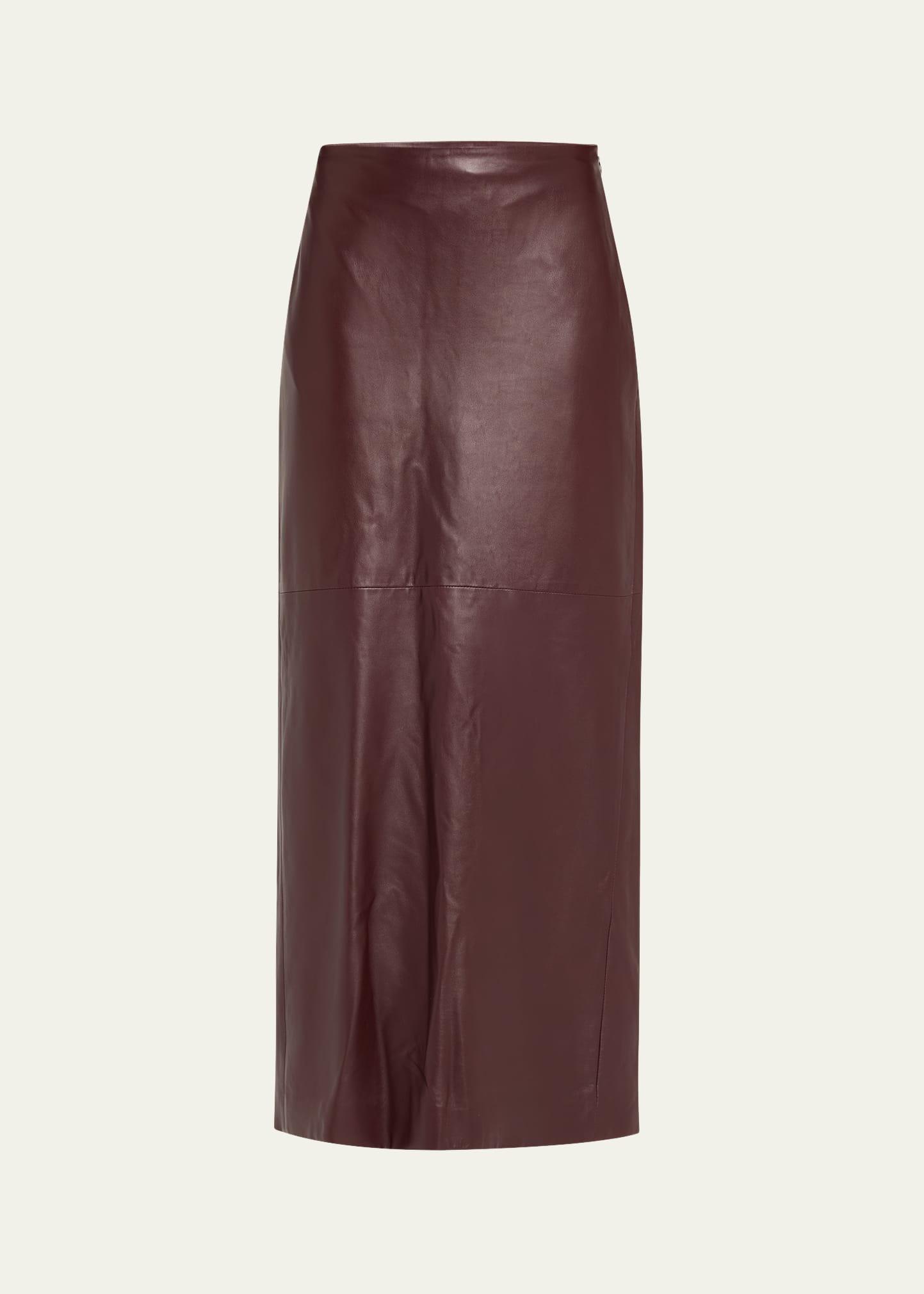 stretch nappa leather midi skirt