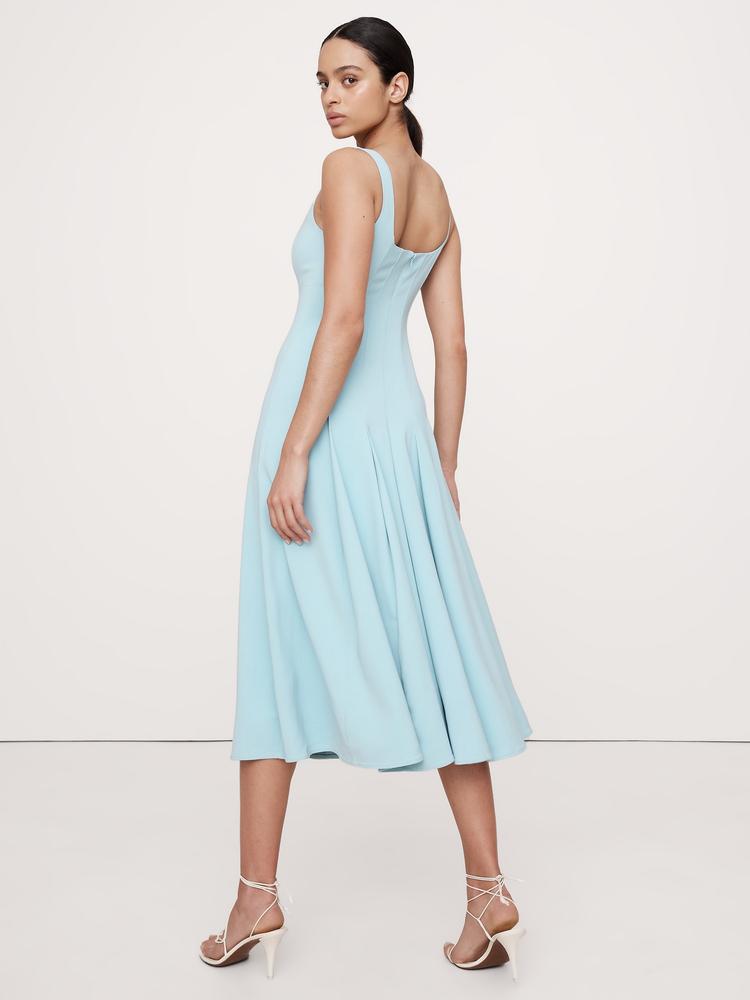 stretch-sateen square-neck long midi dress