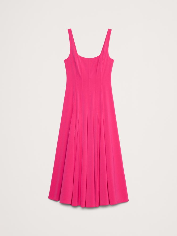 stretch-sateen square-neck long midi dress