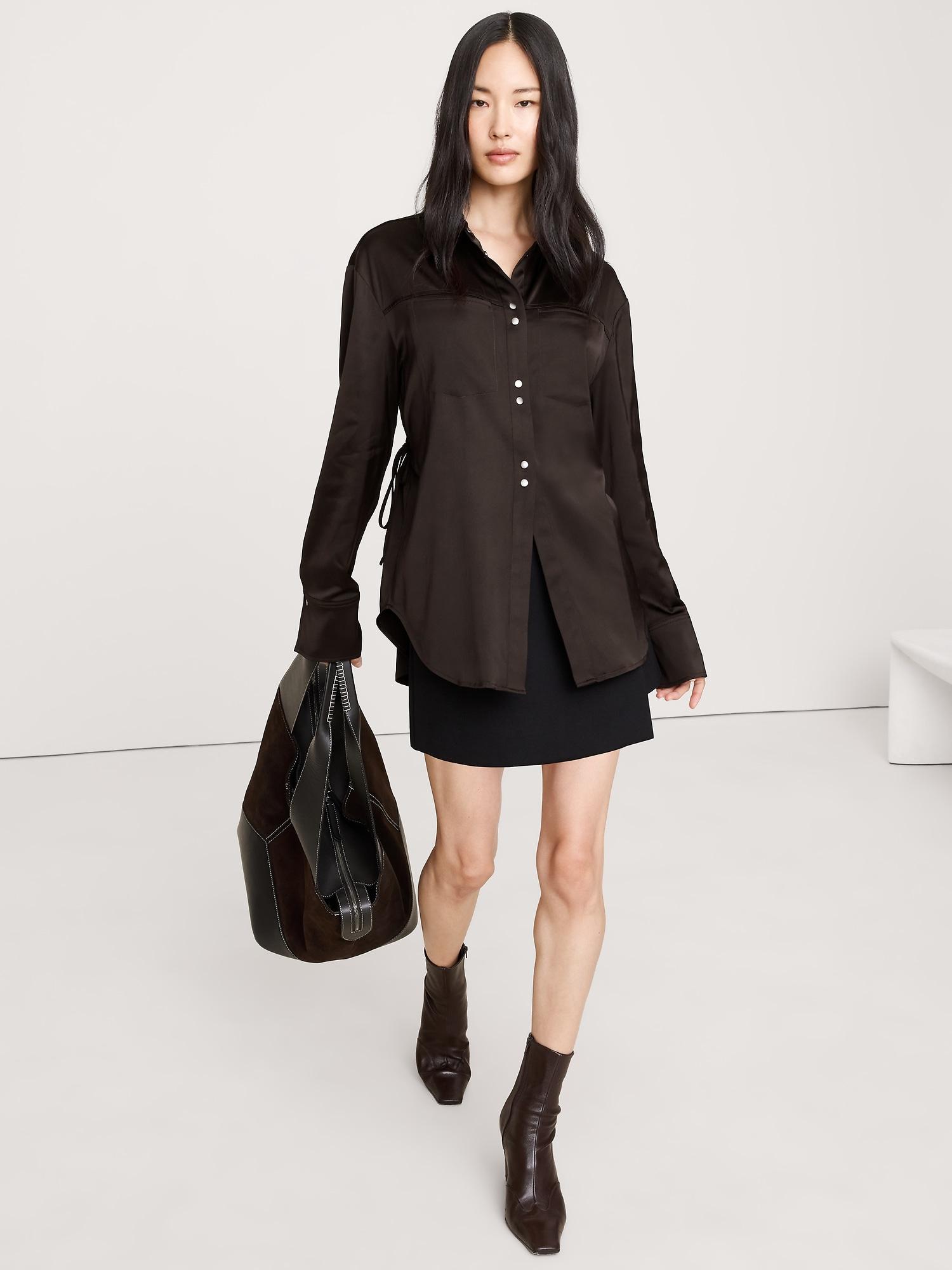 stretch-satin cinch-back shirt