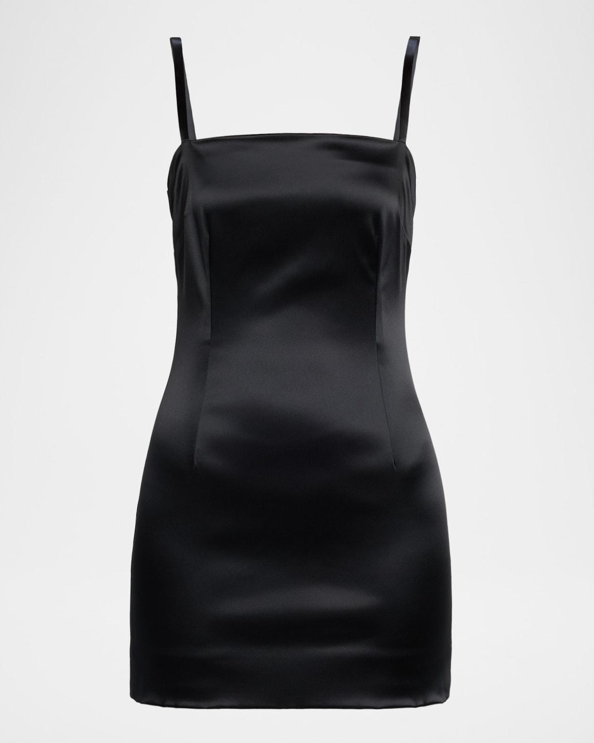 stretch satin lace-up mini dress