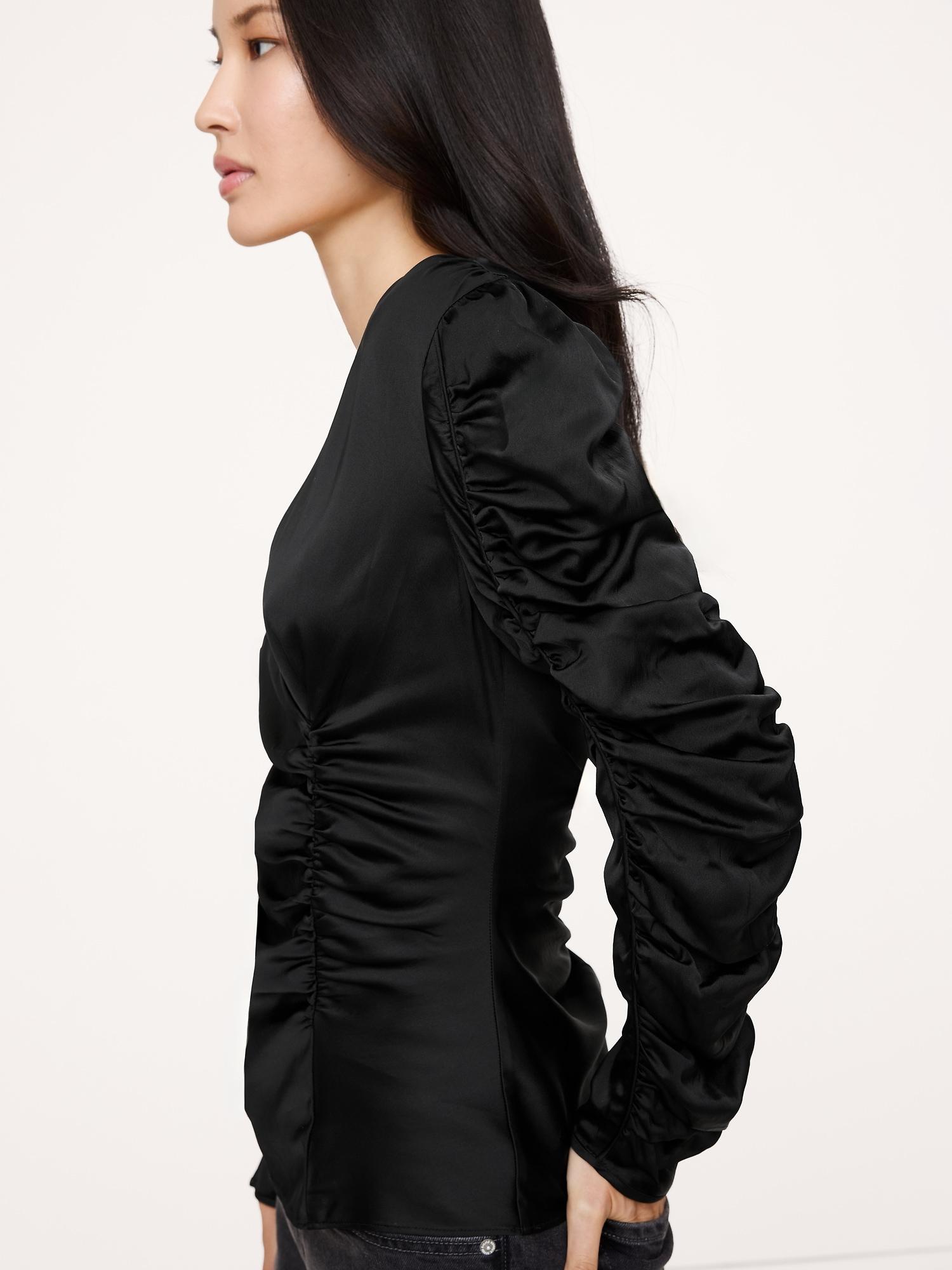 stretch-satin ruched top