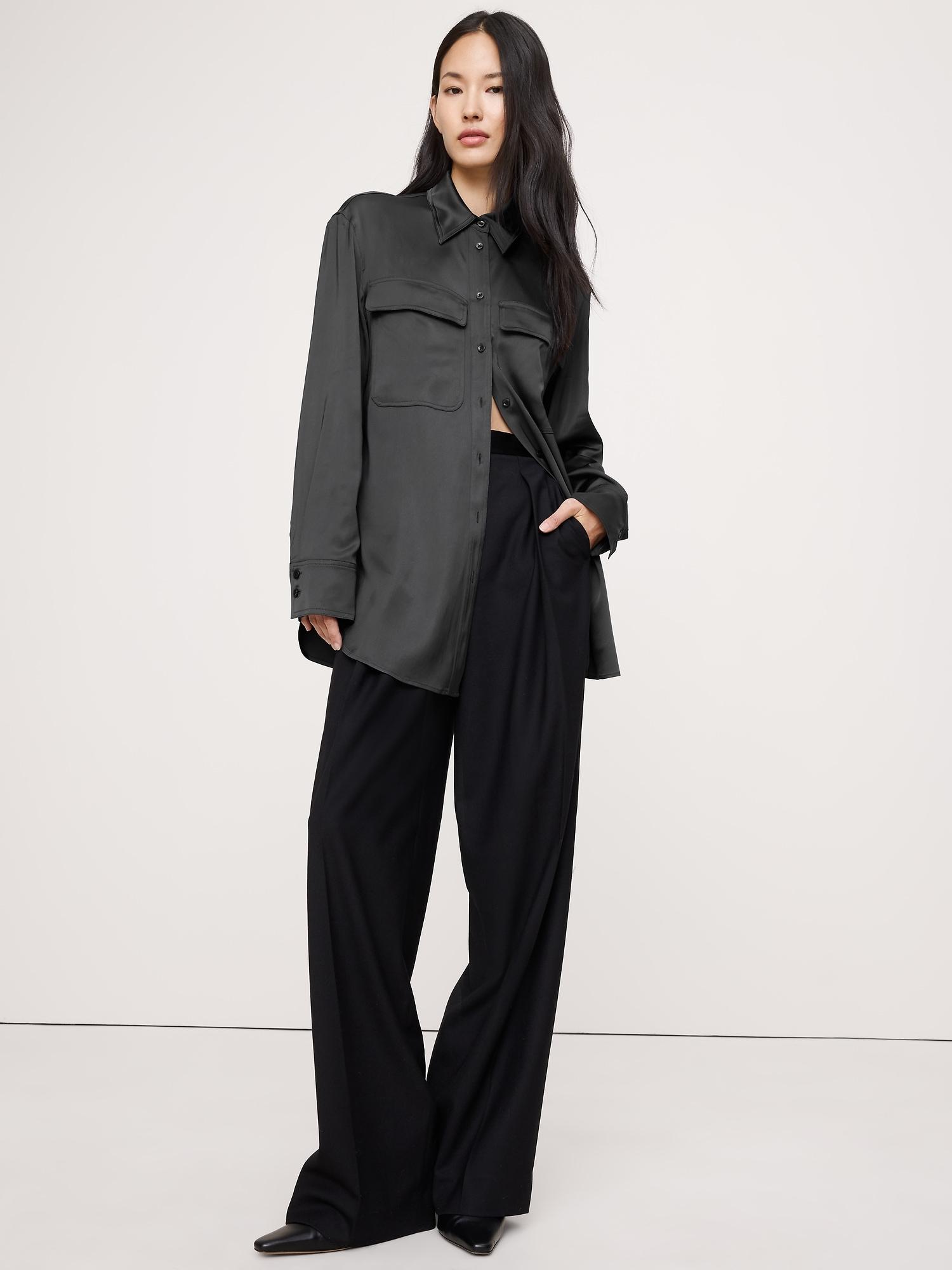 stretch-satin utility shirt