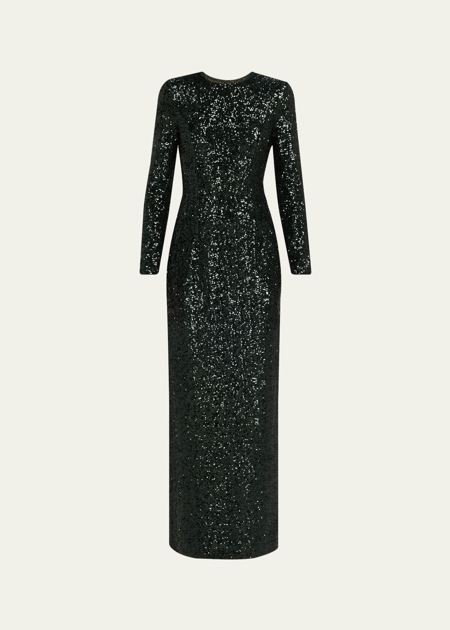 stretch sequined long-sleeve gown