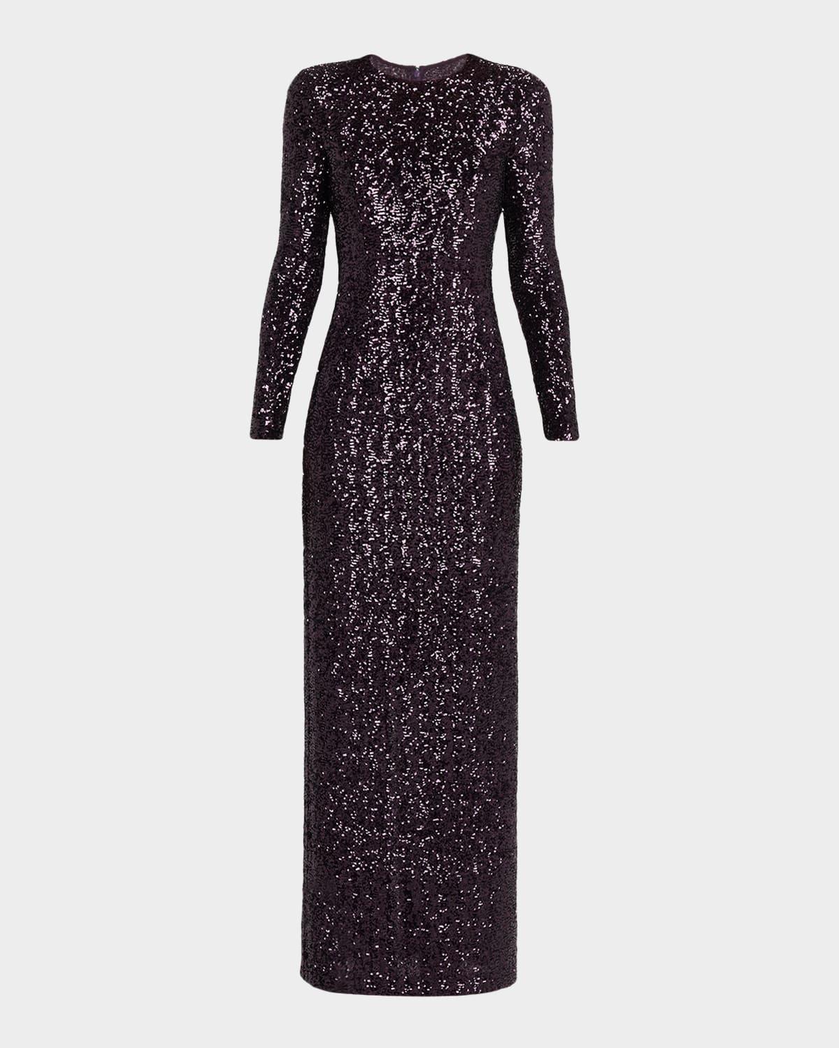 stretch sequined long-sleeve gown