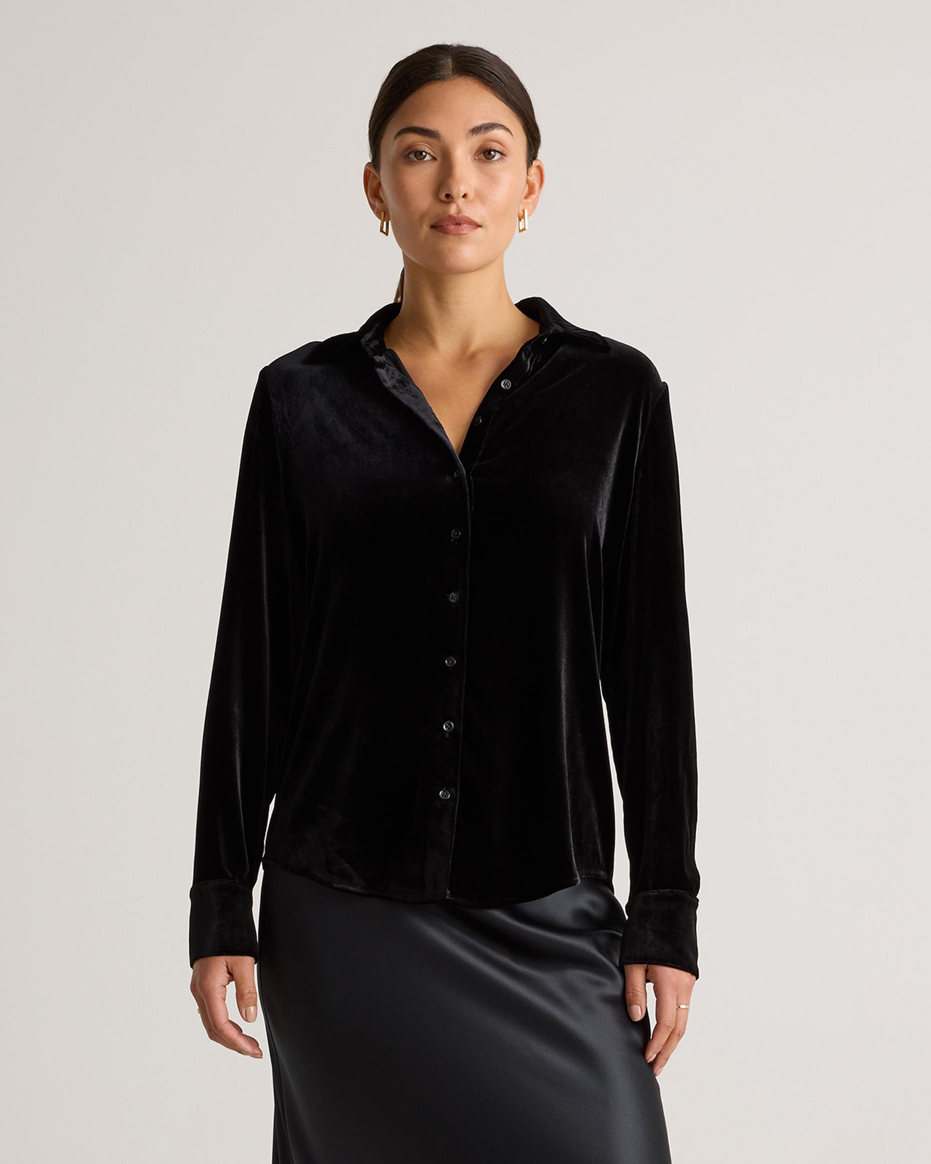stretch silk velvet long sleeve shirt