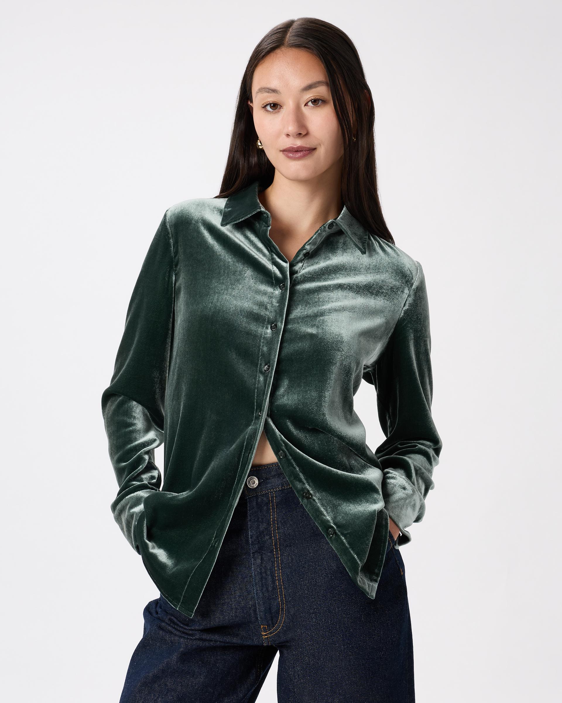 stretch silk velvet long sleeve shirt