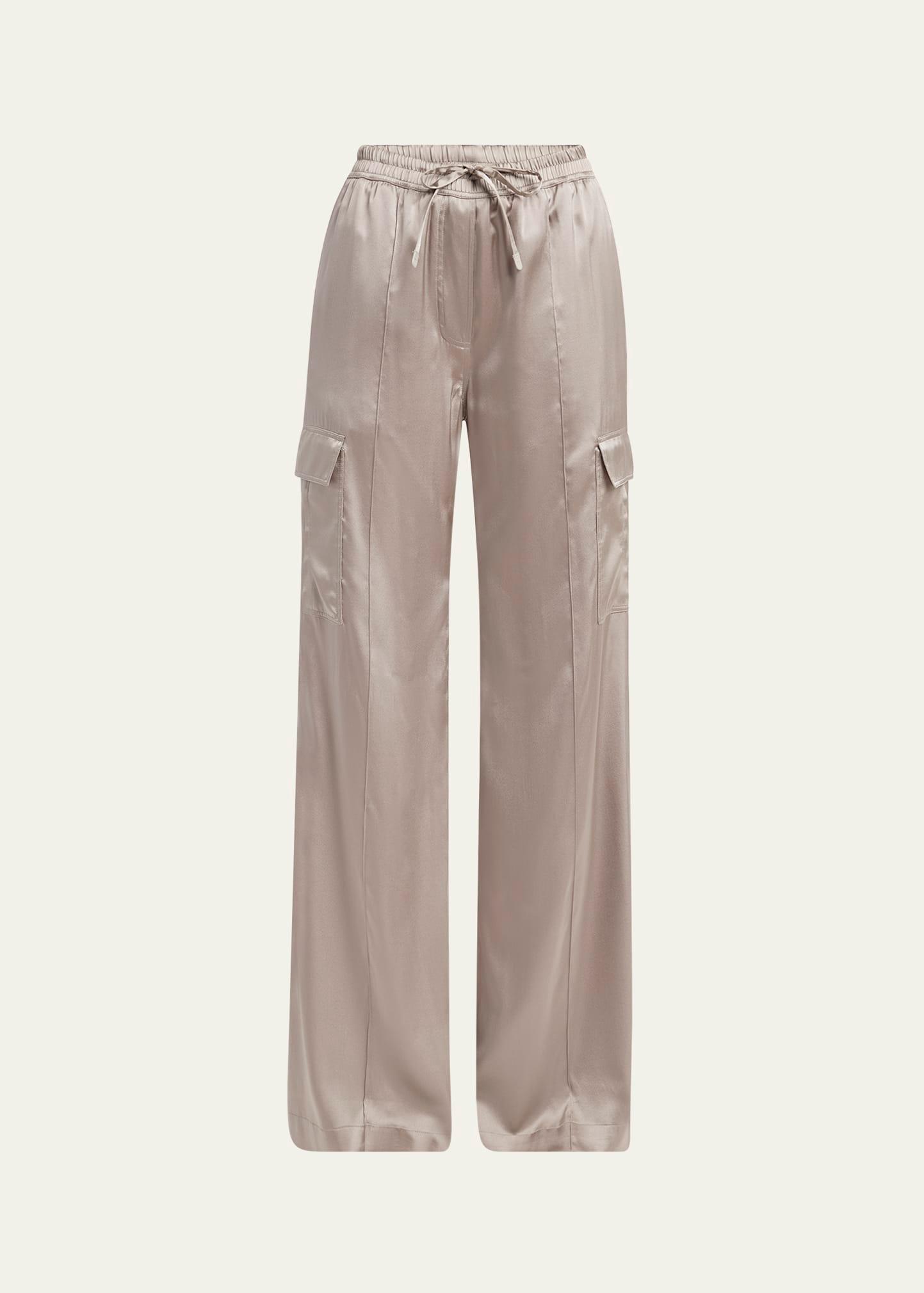 stretch silk wide-leg cargo pajama pants
