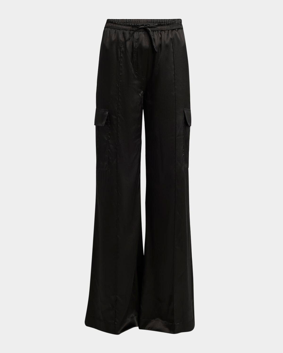 stretch silk wide-leg cargo pajama pants