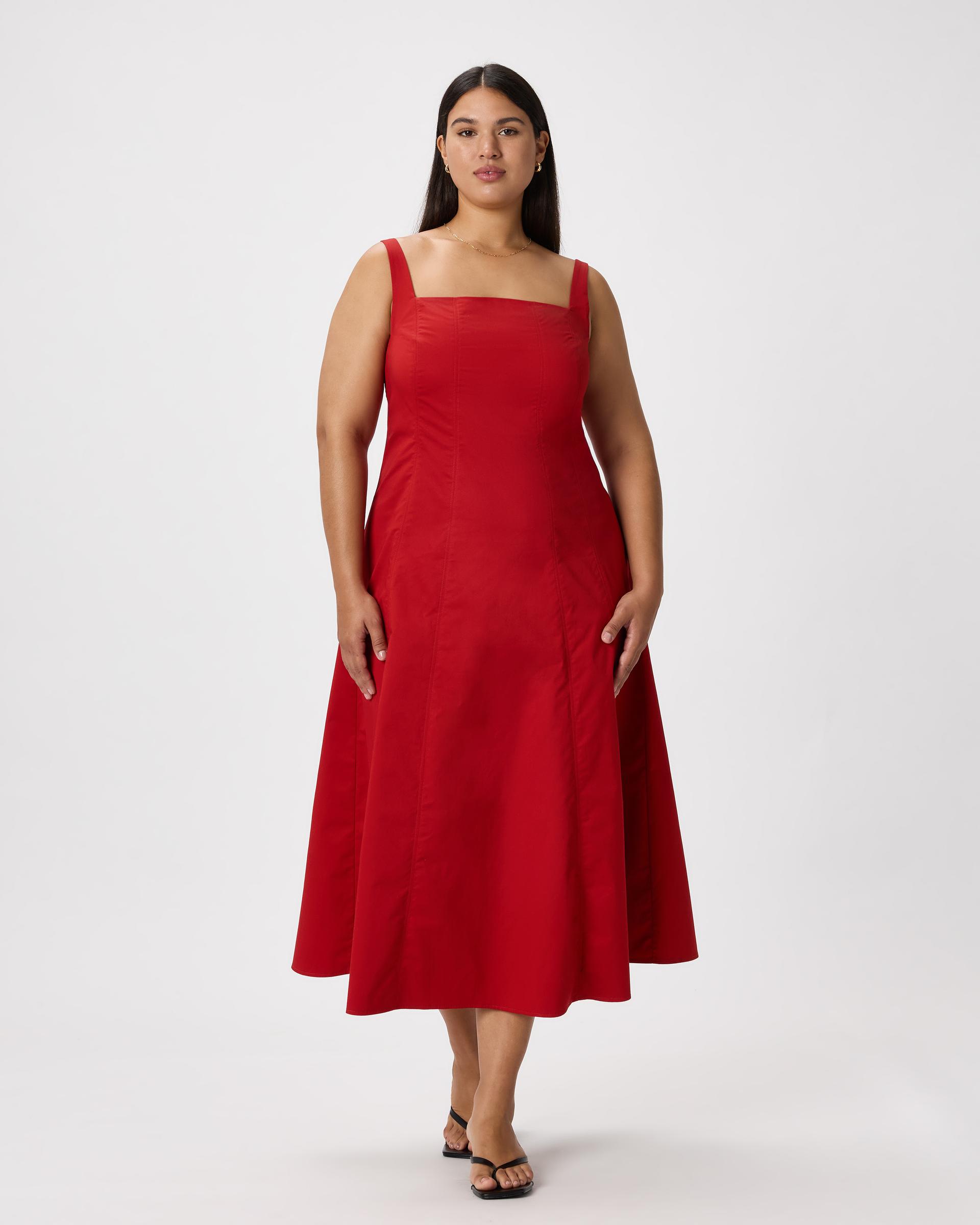 stretch twill fit & flare midi dress