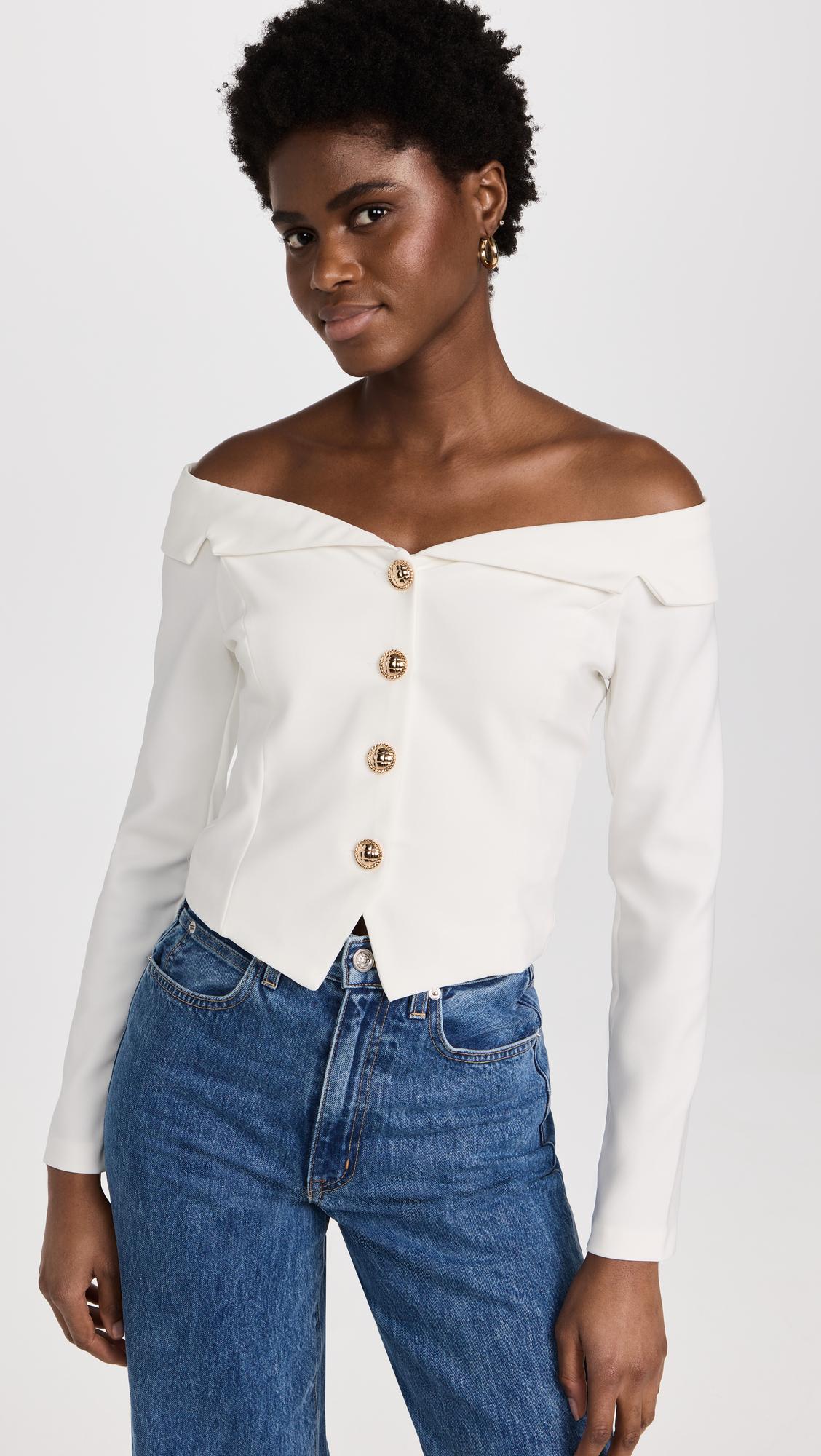 stretched off shoulder blazer top