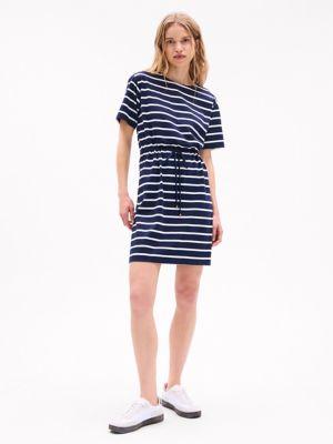 stripe belted gold button t-shirt dress
