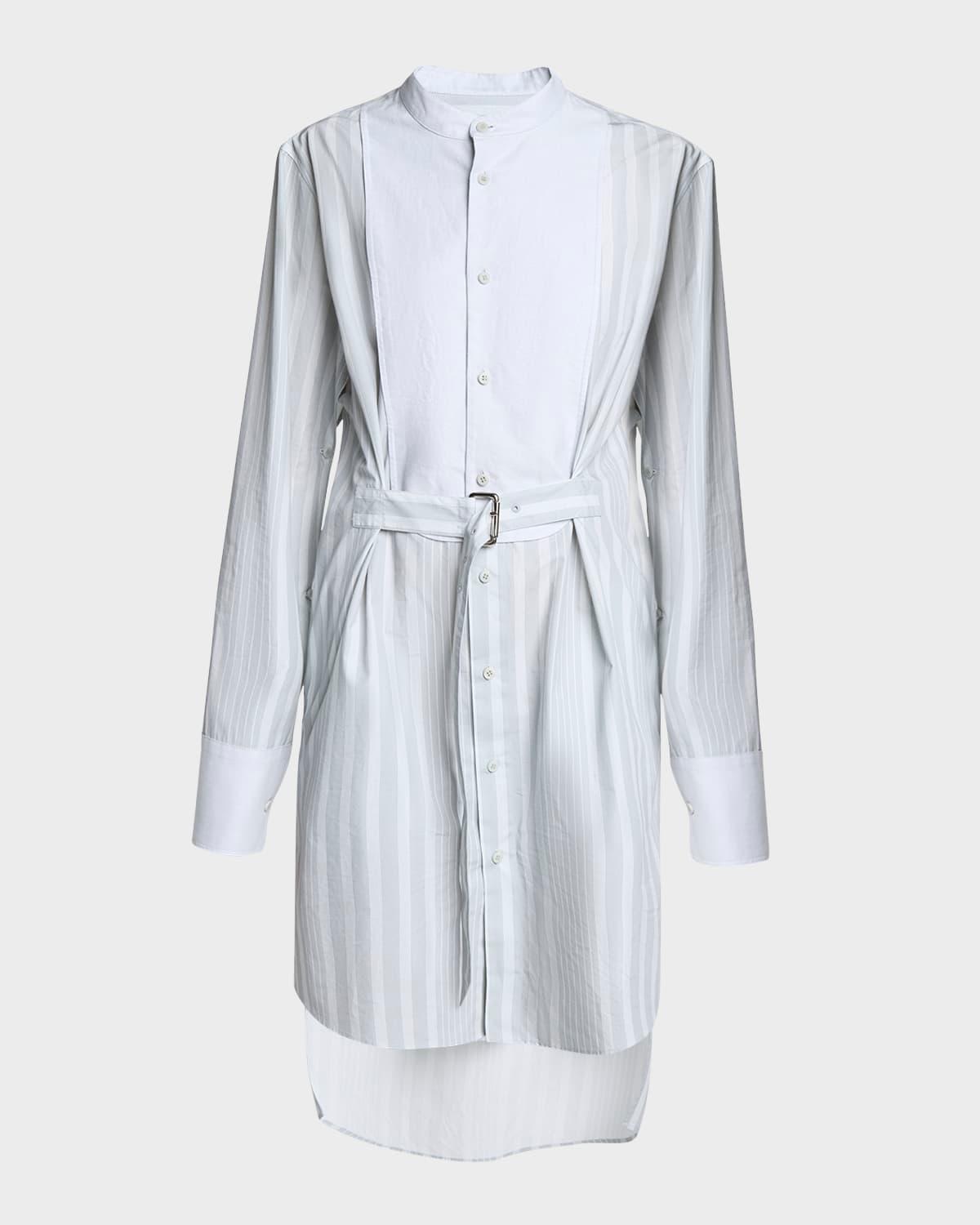stripe belted tuxedo shirt dress