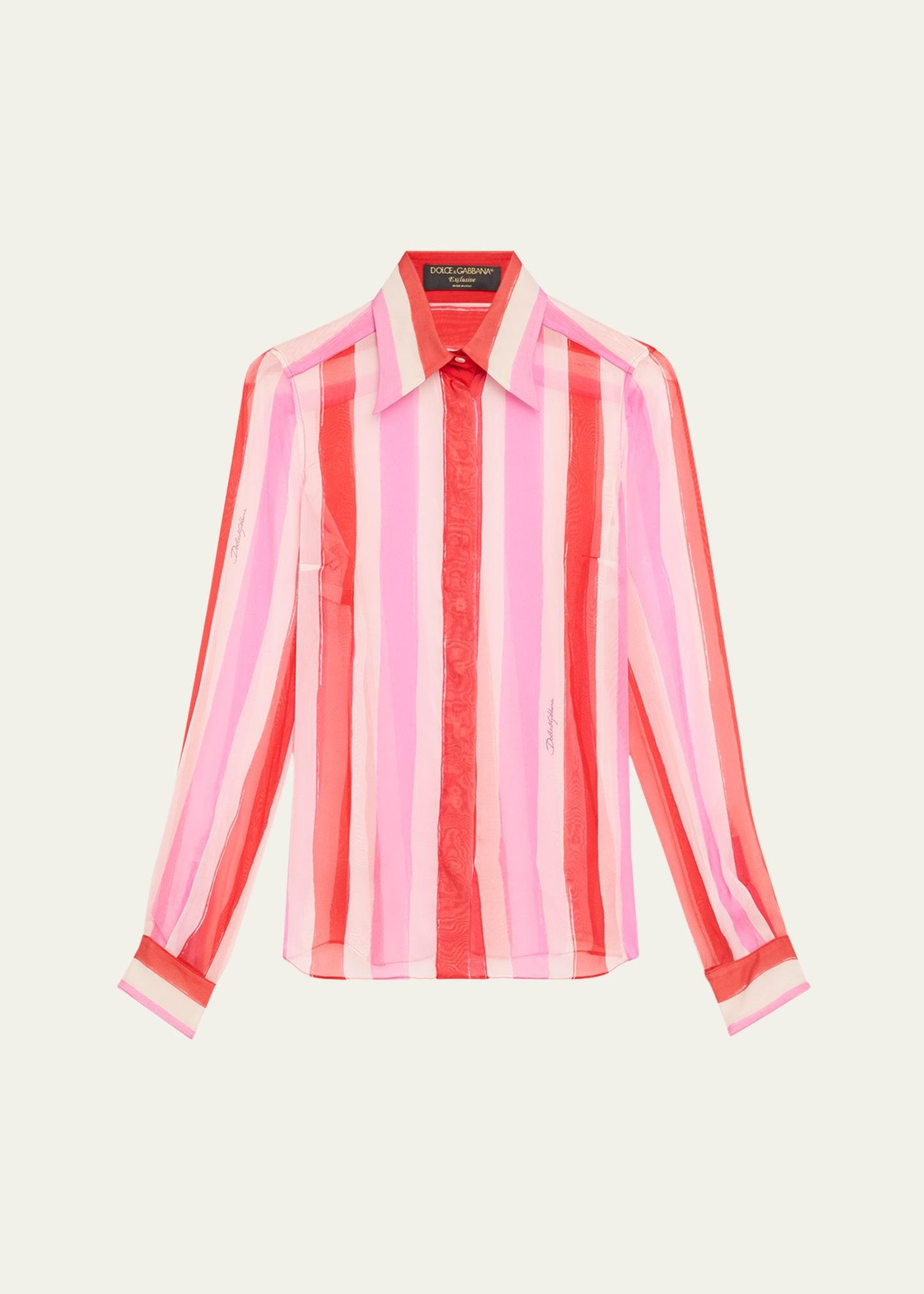 stripe button down chiffon blouse