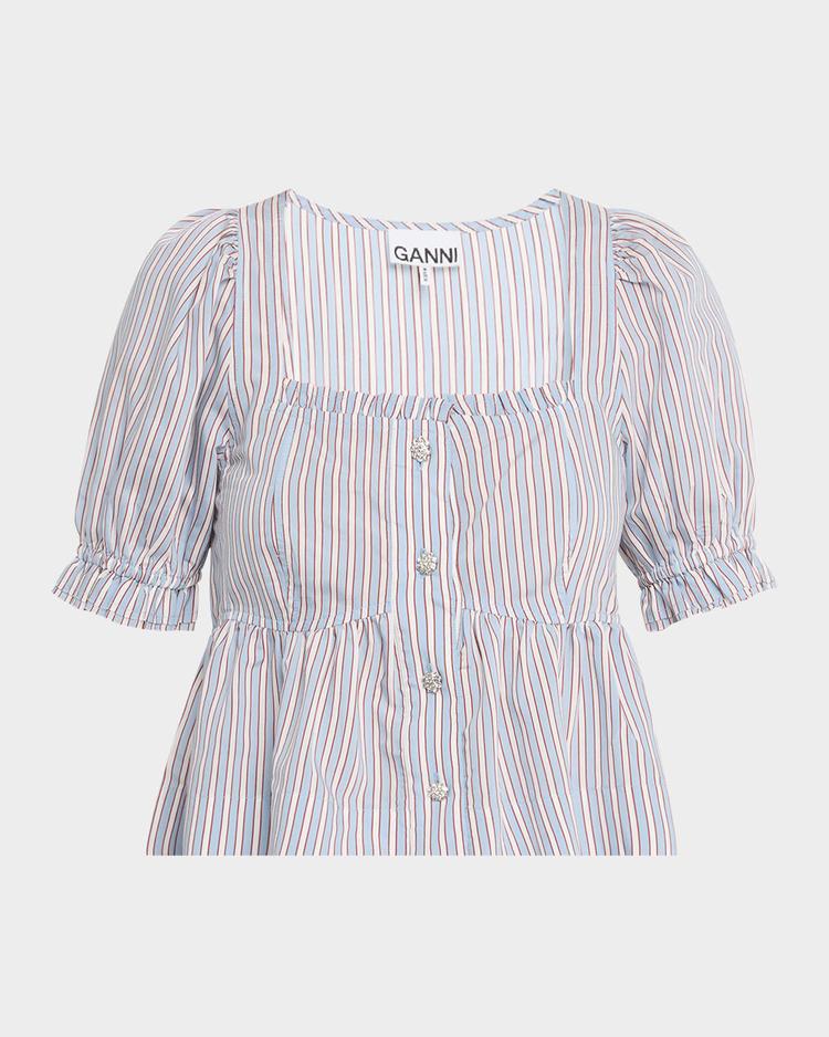 stripe button-front blouse