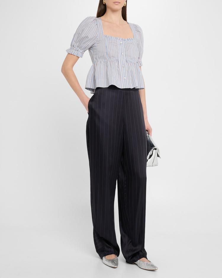stripe button-front blouse
