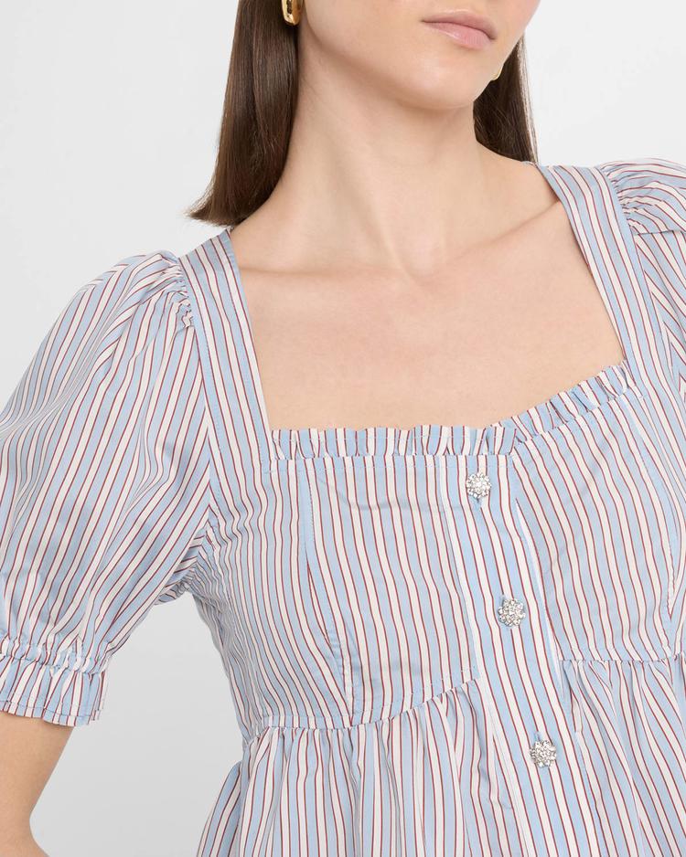 stripe button-front blouse