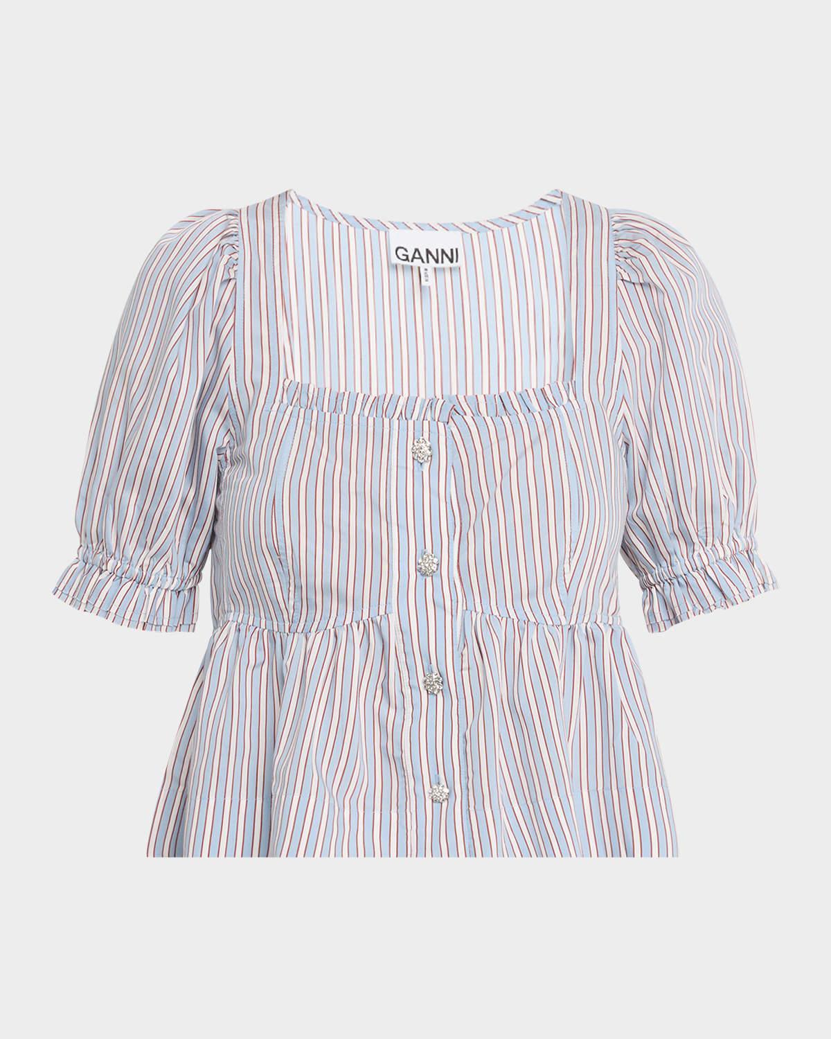 stripe button-front blouse