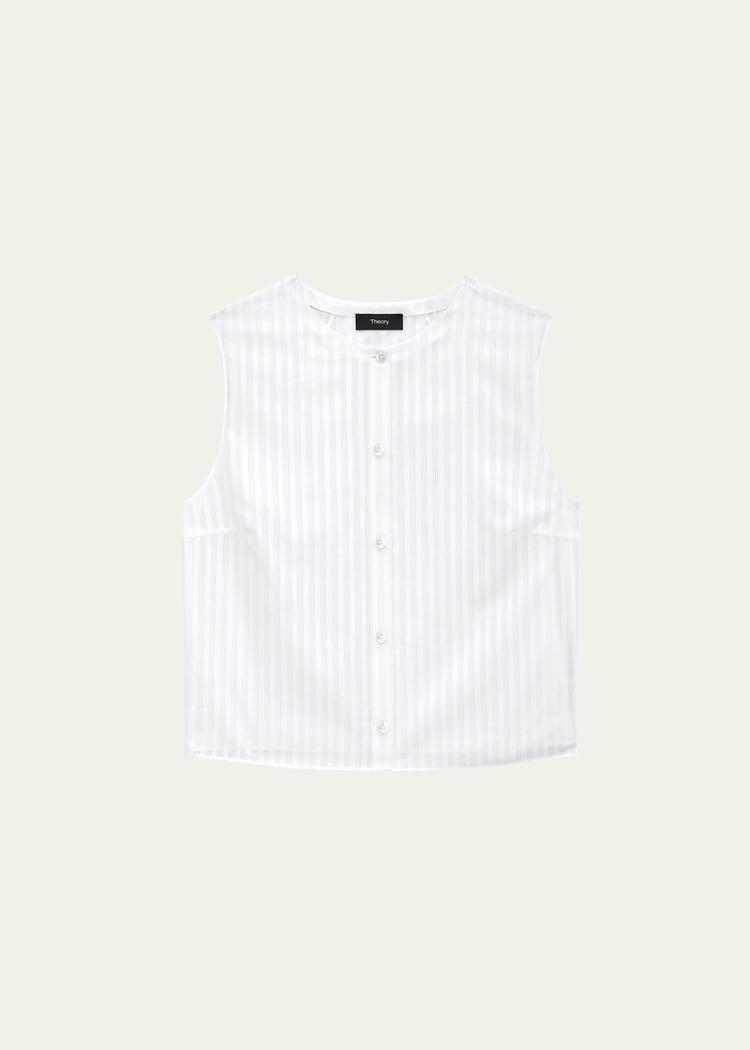 stripe button-front sleeveless shell