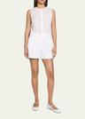 stripe button-front sleeveless shell